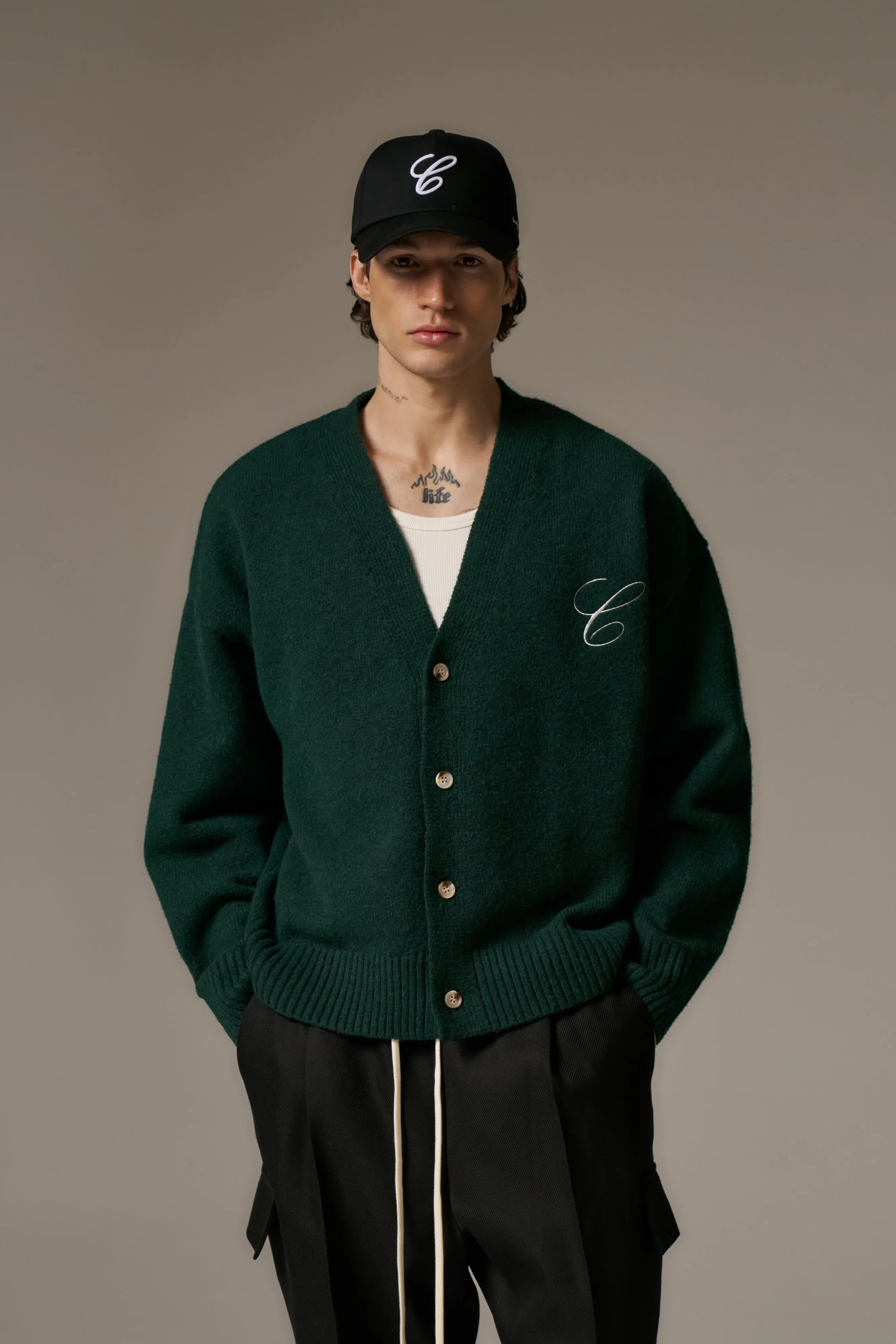 C EMBROIDERY KNITTED CARDIGAN - FOREST GREEN sold by The Couture Club product image thumbnail 2