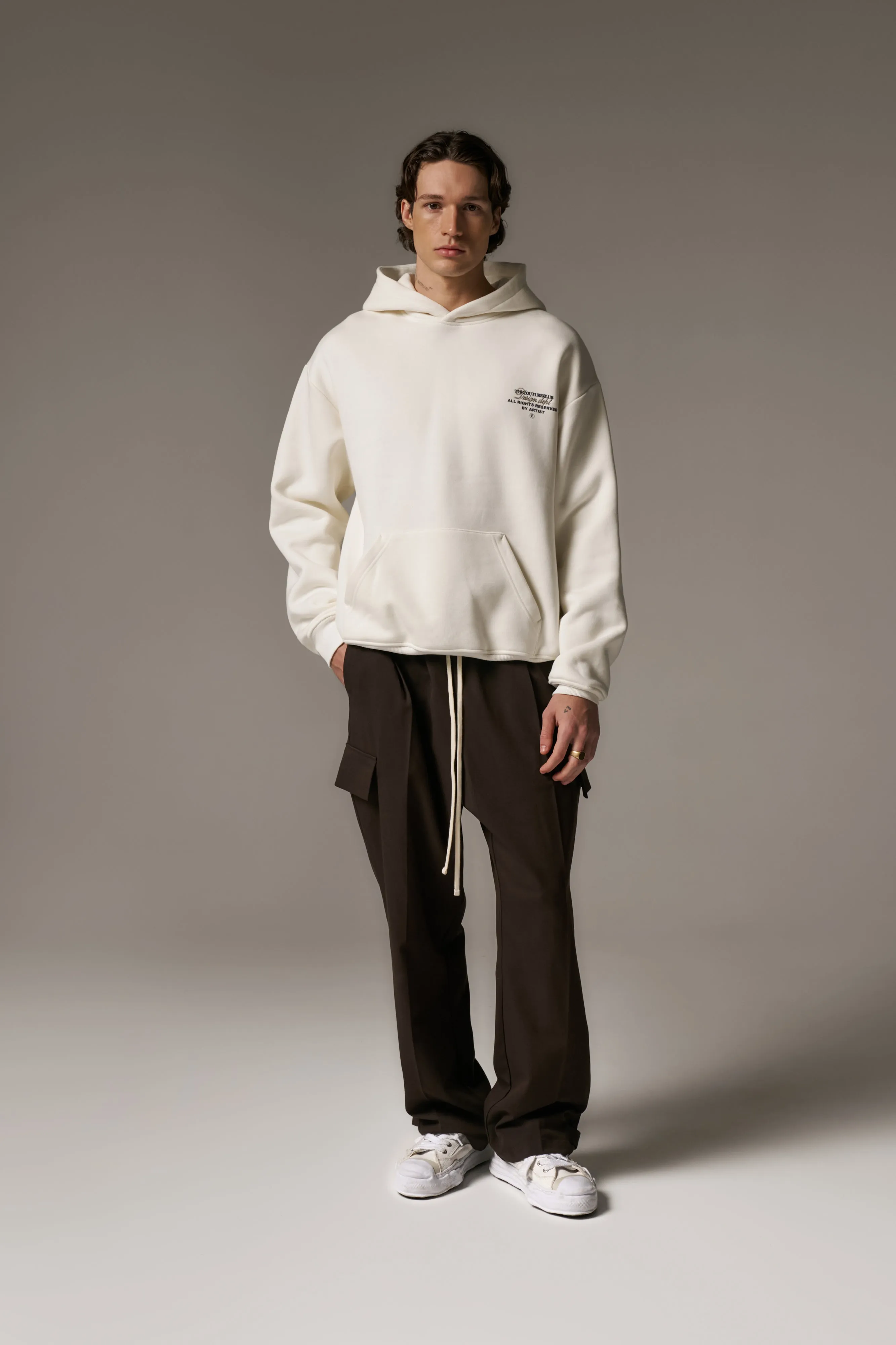 DESIGN DEPARTMENT CHEST PRINT HOODIE - OFF WHITE sold by The Couture Club product image thumbnail 3