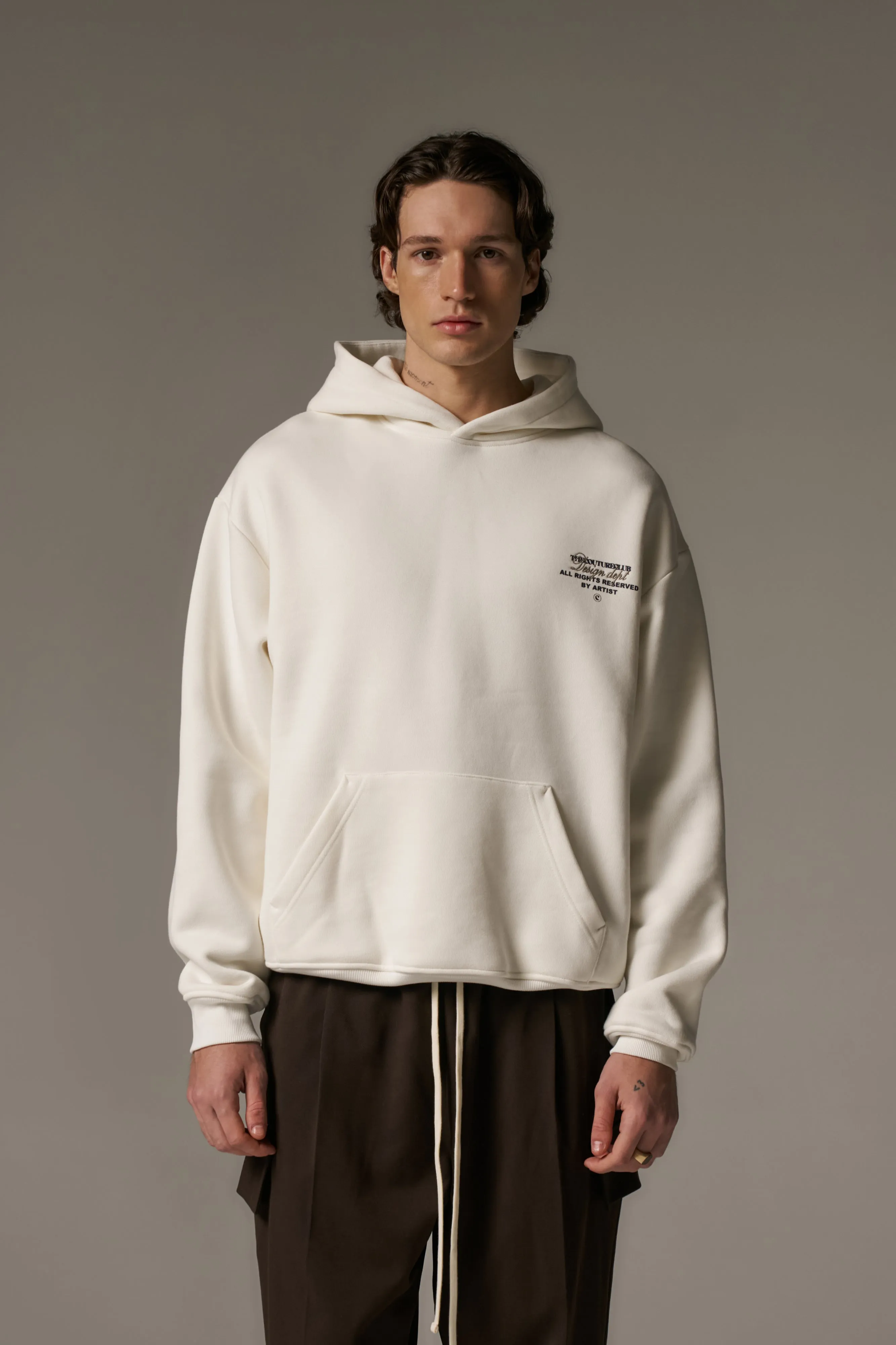 DESIGN DEPARTMENT CHEST PRINT HOODIE - OFF WHITE sold by The Couture Club product image thumbnail 2
