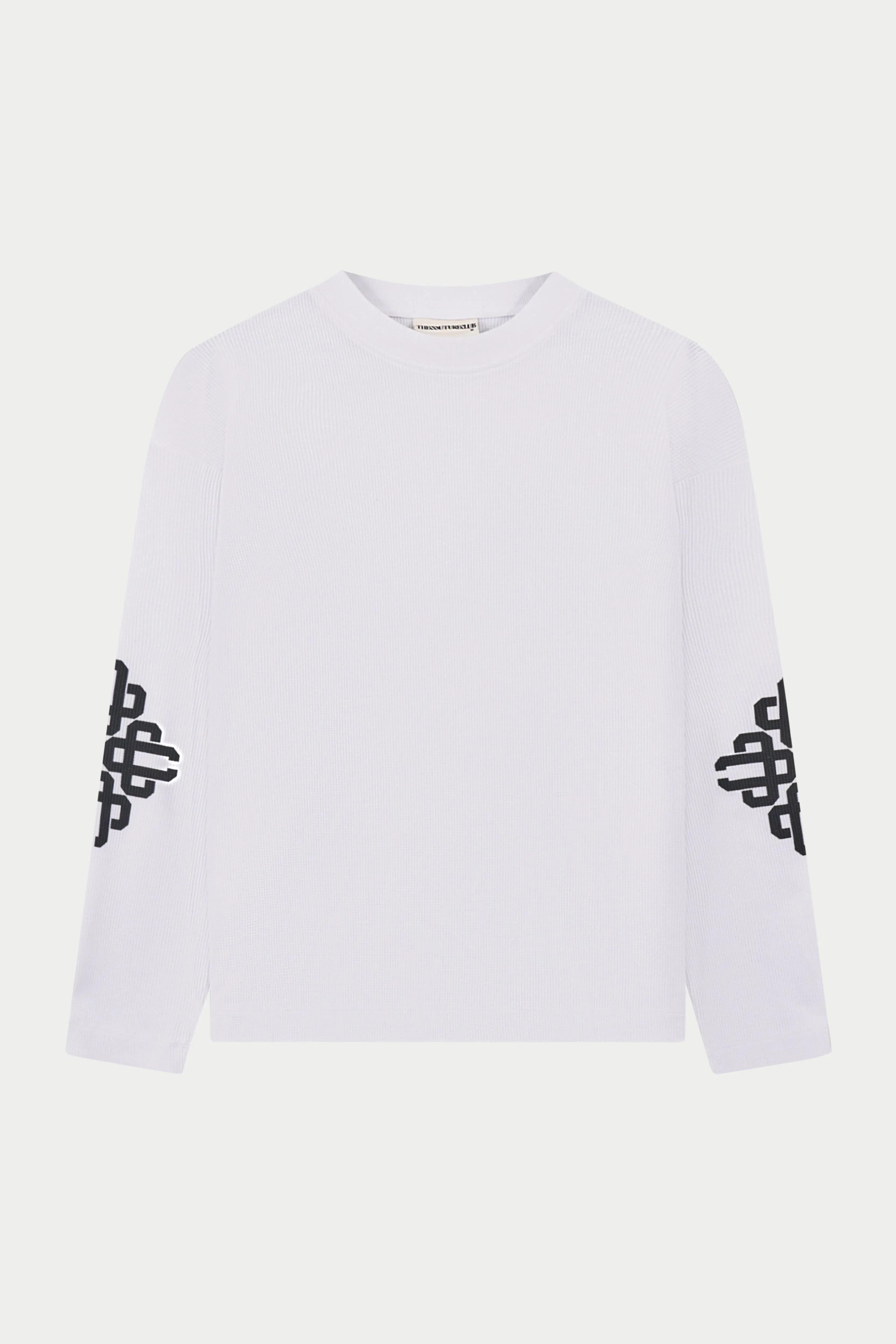 EMBLEM WAFFLE LONG SLEEVE T-SHIRT - WHITE sold by The Couture Club
