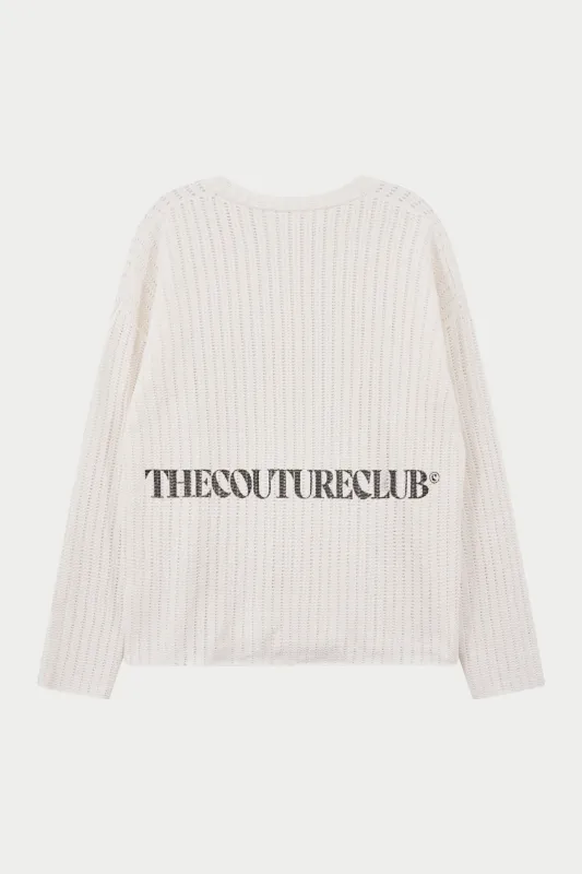 COPYRIGHT CROCHET LONG SLEEVE T-SHIRT - WHITE sold by The Couture Club