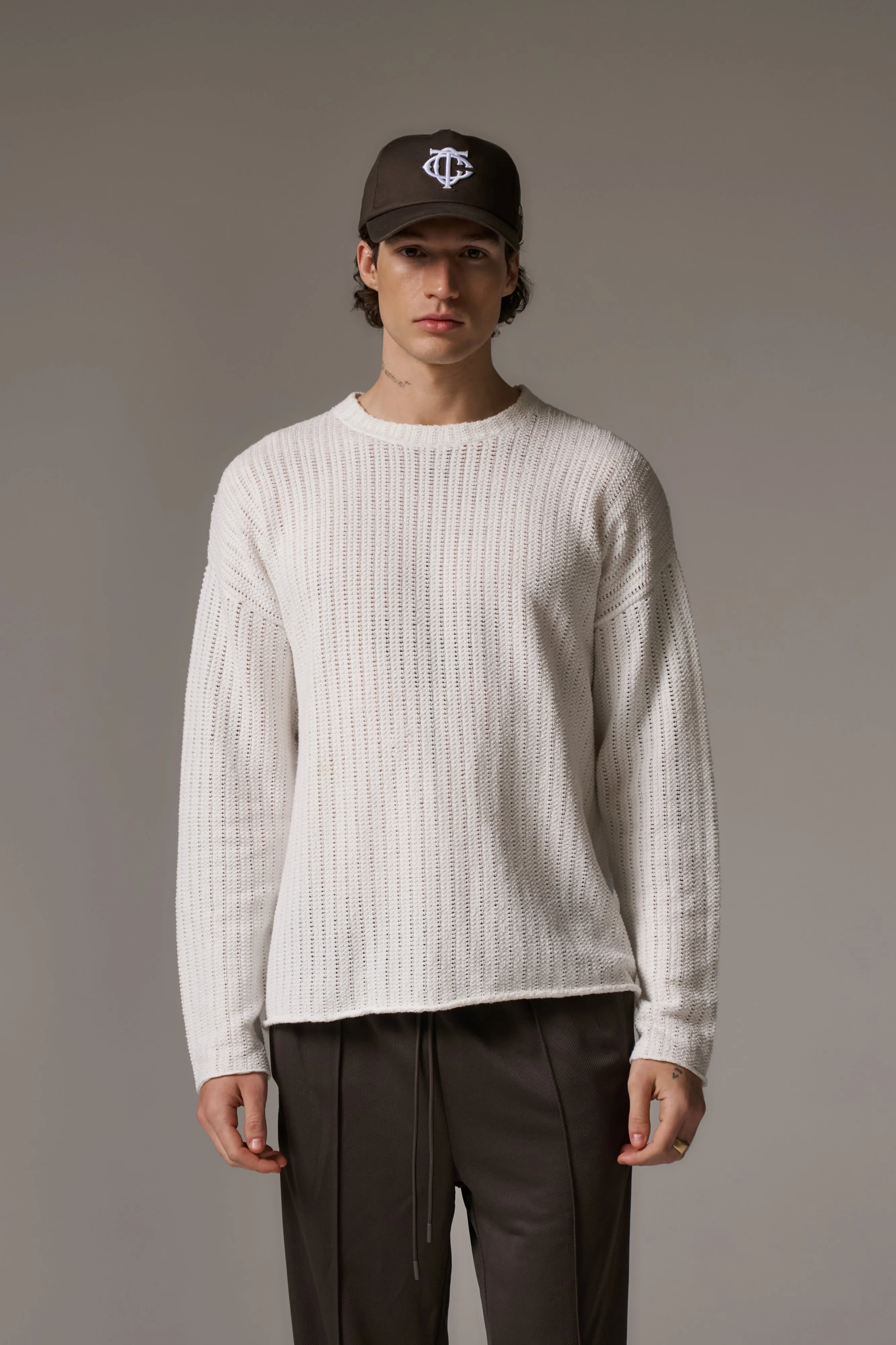 COPYRIGHT CROCHET LONG SLEEVE T-SHIRT - WHITE sold by The Couture Club product image thumbnail 4