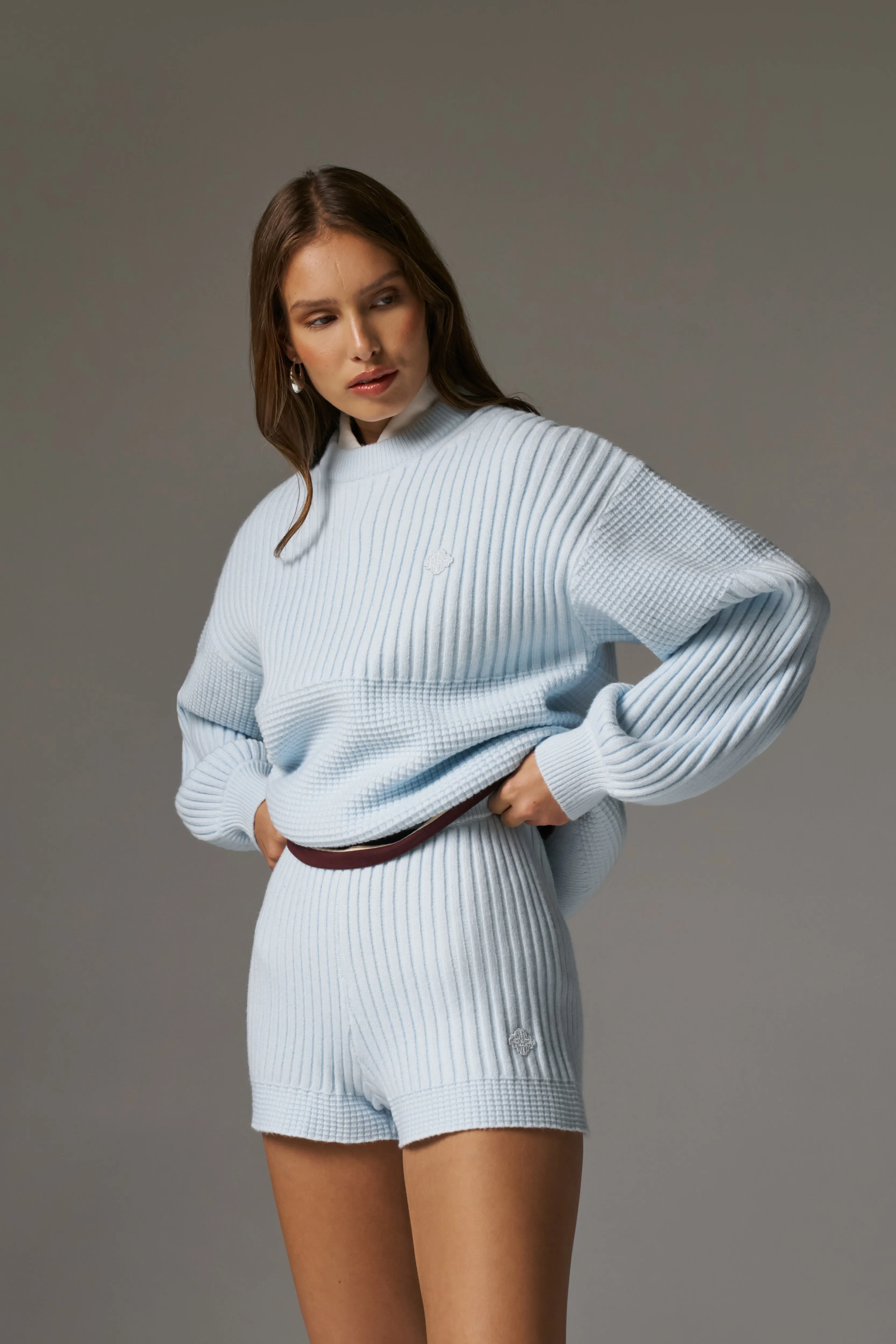 CONTRAST KNIT OVERSIZED CREW - LIGHT BLUE sold by The Couture Club product image thumbnail 4