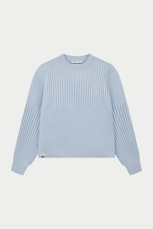 CONTRAST KNIT OVERSIZED CREW - LIGHT BLUE sold by The Couture Club