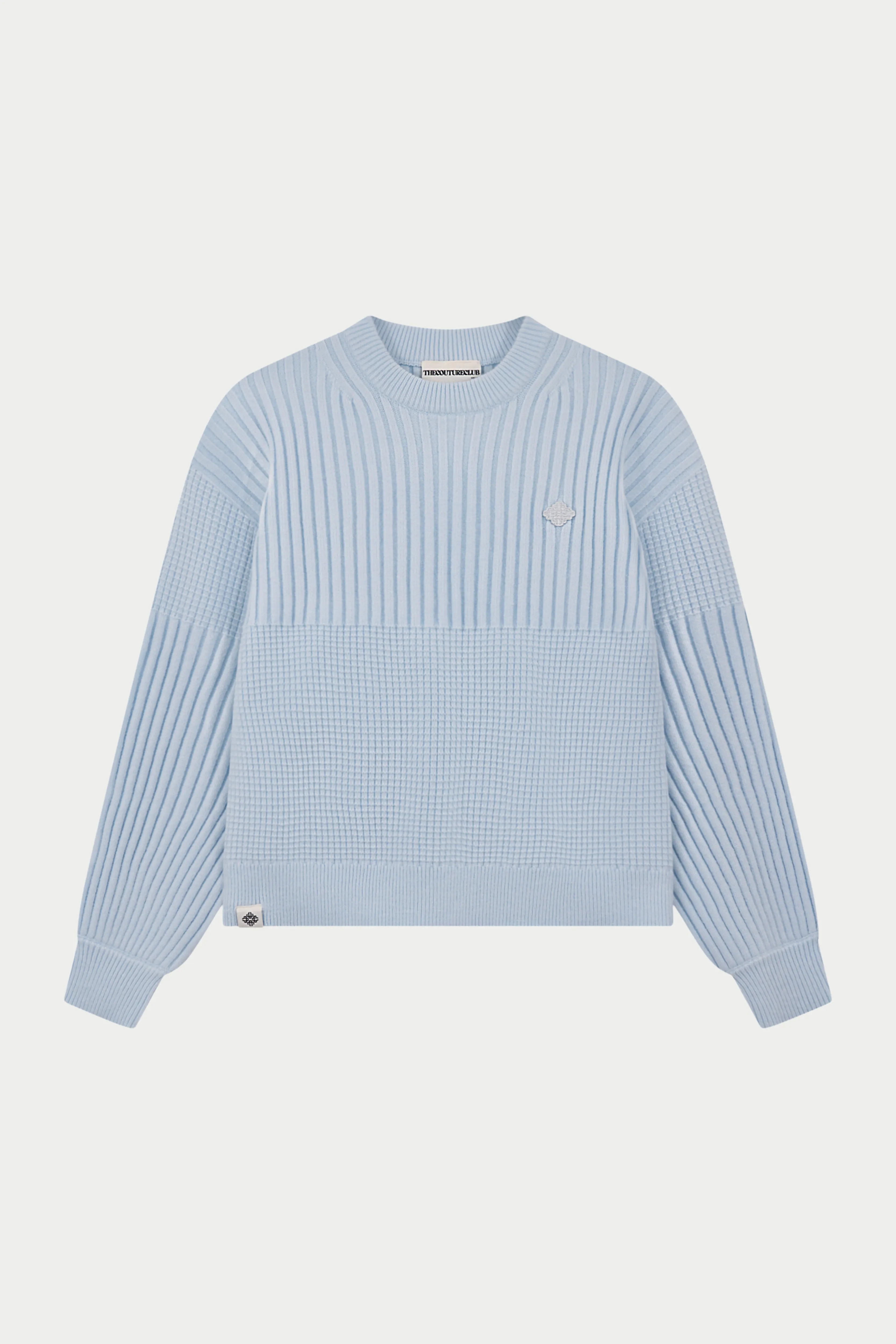 CONTRAST KNIT OVERSIZED CREW - LIGHT BLUE sold by The Couture Club