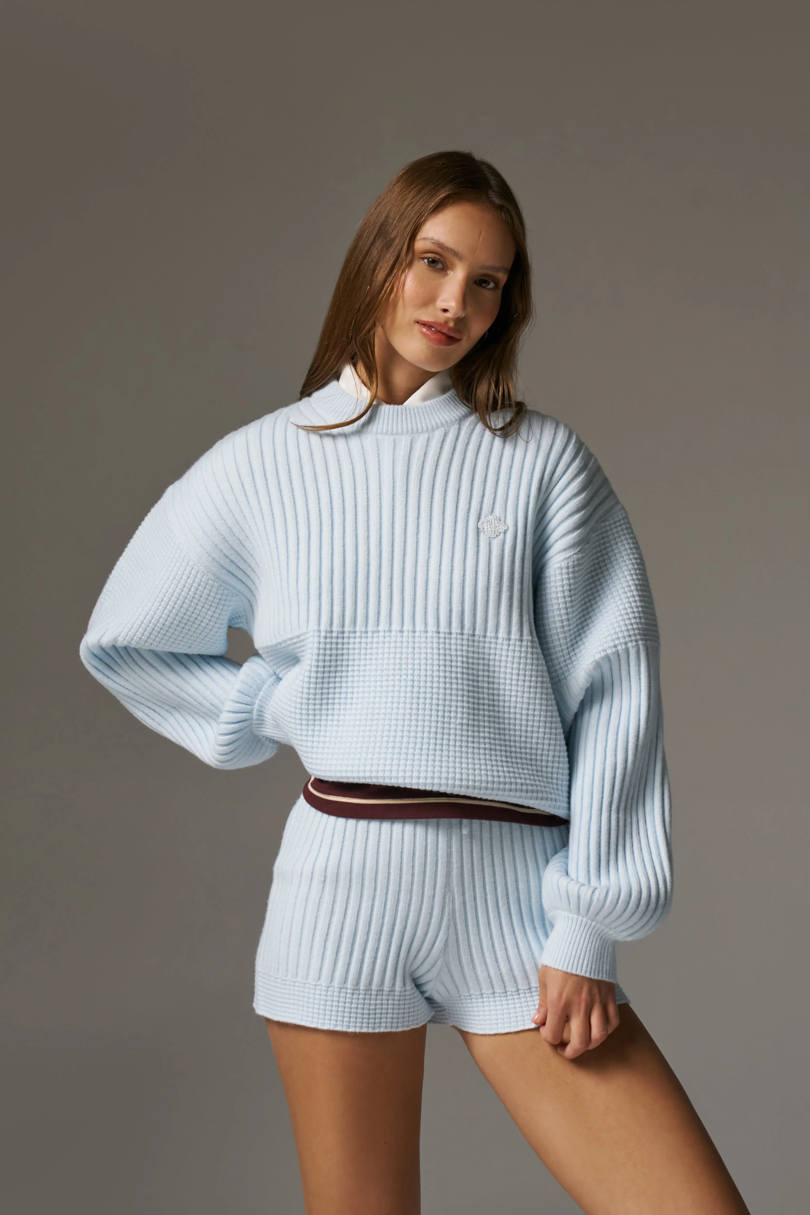 CONTRAST KNIT OVERSIZED CREW - LIGHT BLUE sold by The Couture Club product image thumbnail 2
