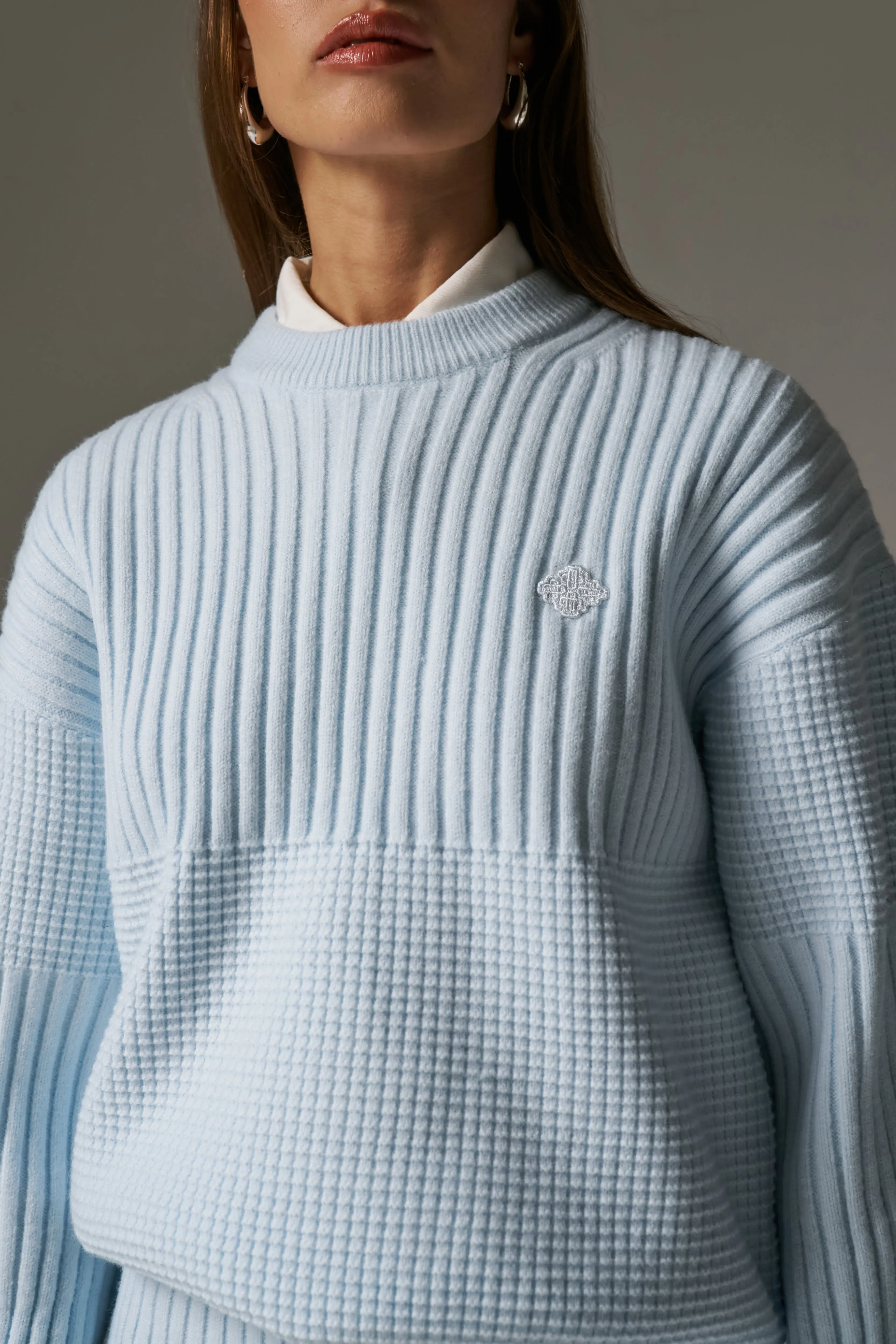 CONTRAST KNIT OVERSIZED CREW - LIGHT BLUE sold by The Couture Club product image thumbnail 5