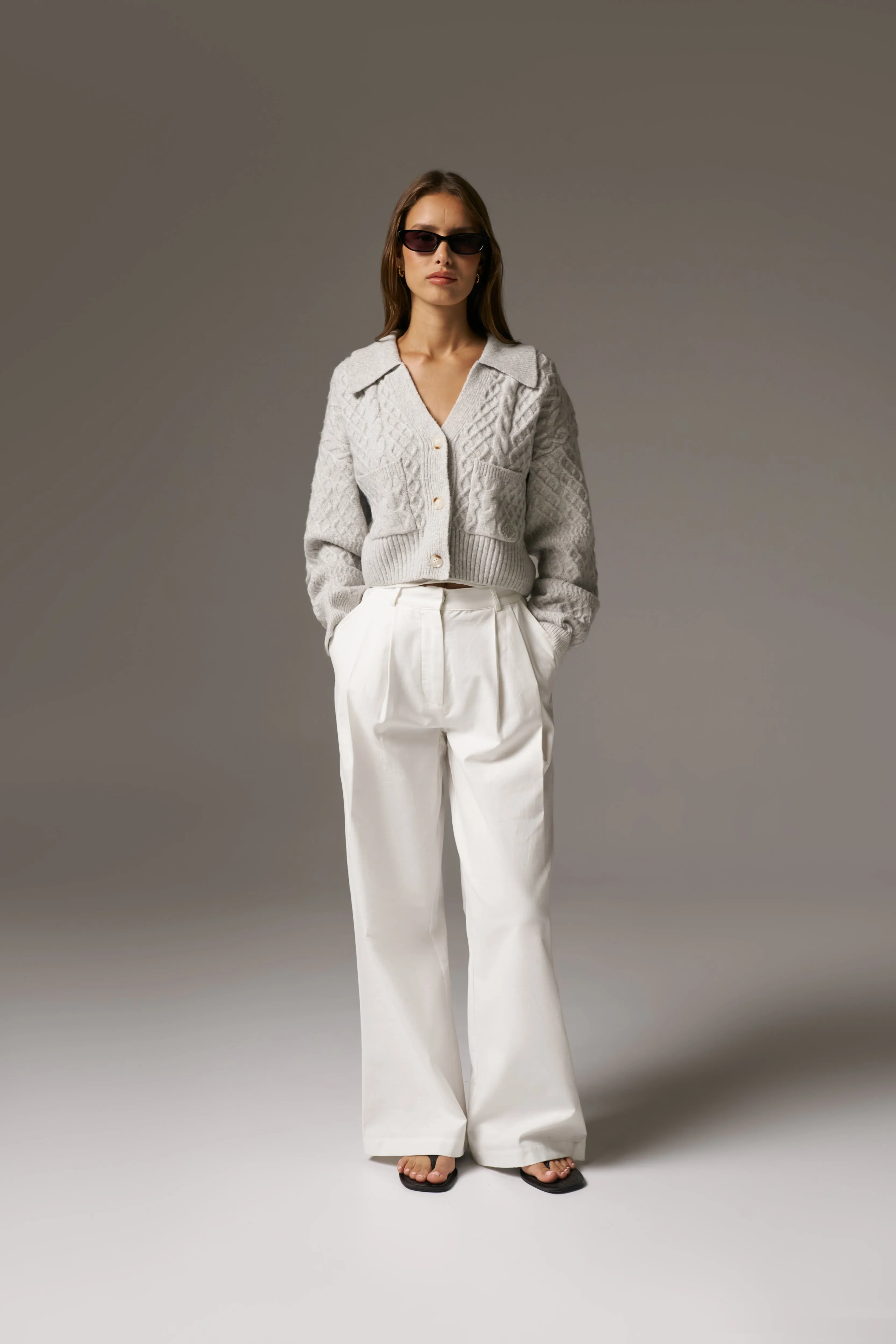 CABLE KNIT CARDIGAN - GREY MARL sold by The Couture Club product image thumbnail 3