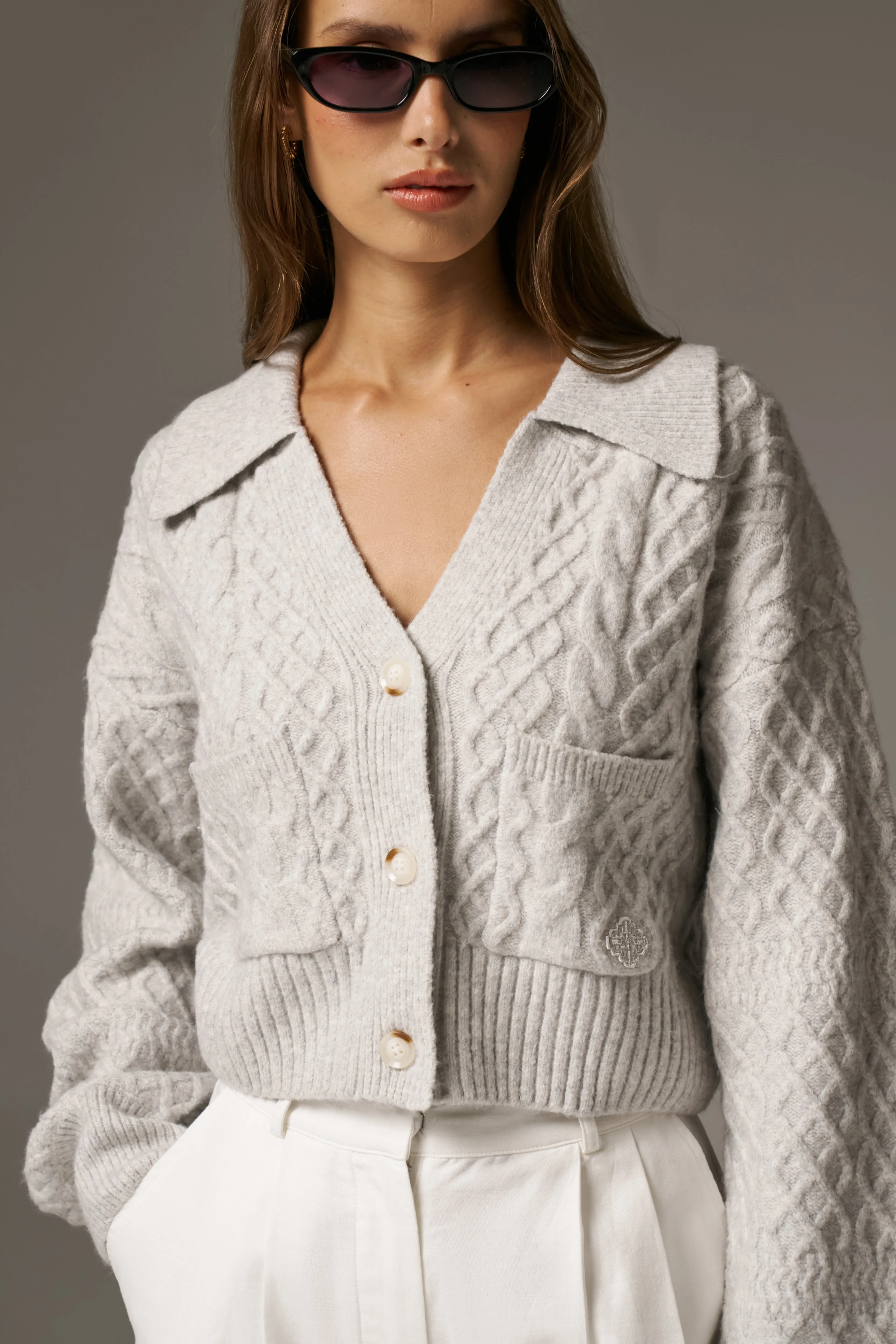 CABLE KNIT CARDIGAN - GREY MARL sold by The Couture Club product image thumbnail 5
