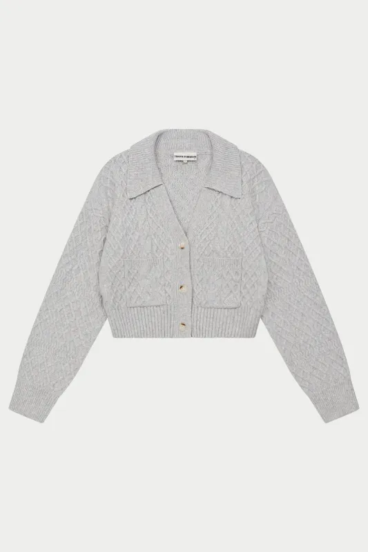 CABLE KNIT CARDIGAN - GREY MARL sold by The Couture Club