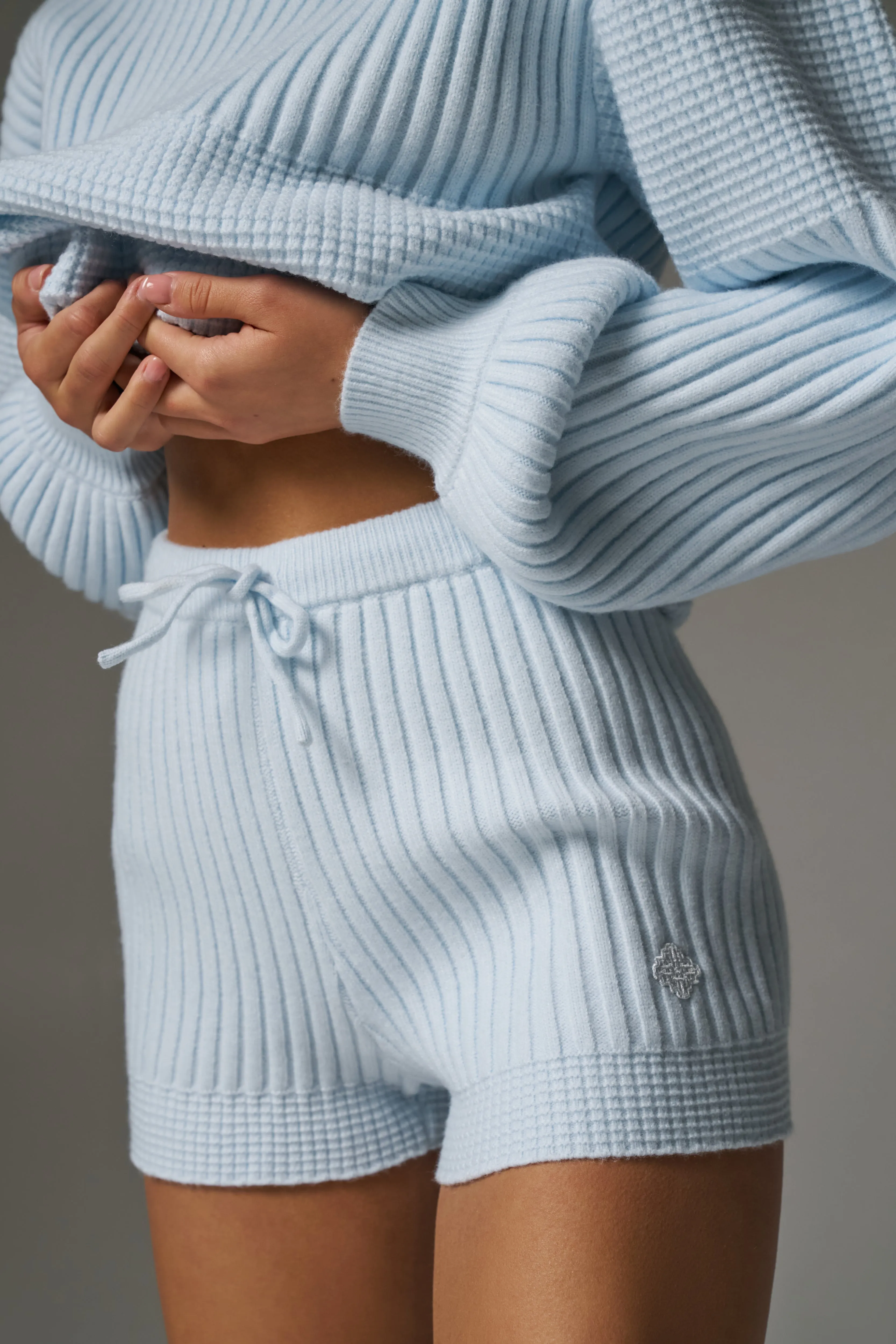 CONTRAST KNIT MINI SHORTS - LIGHT BLUE sold by The Couture Club product image thumbnail 4