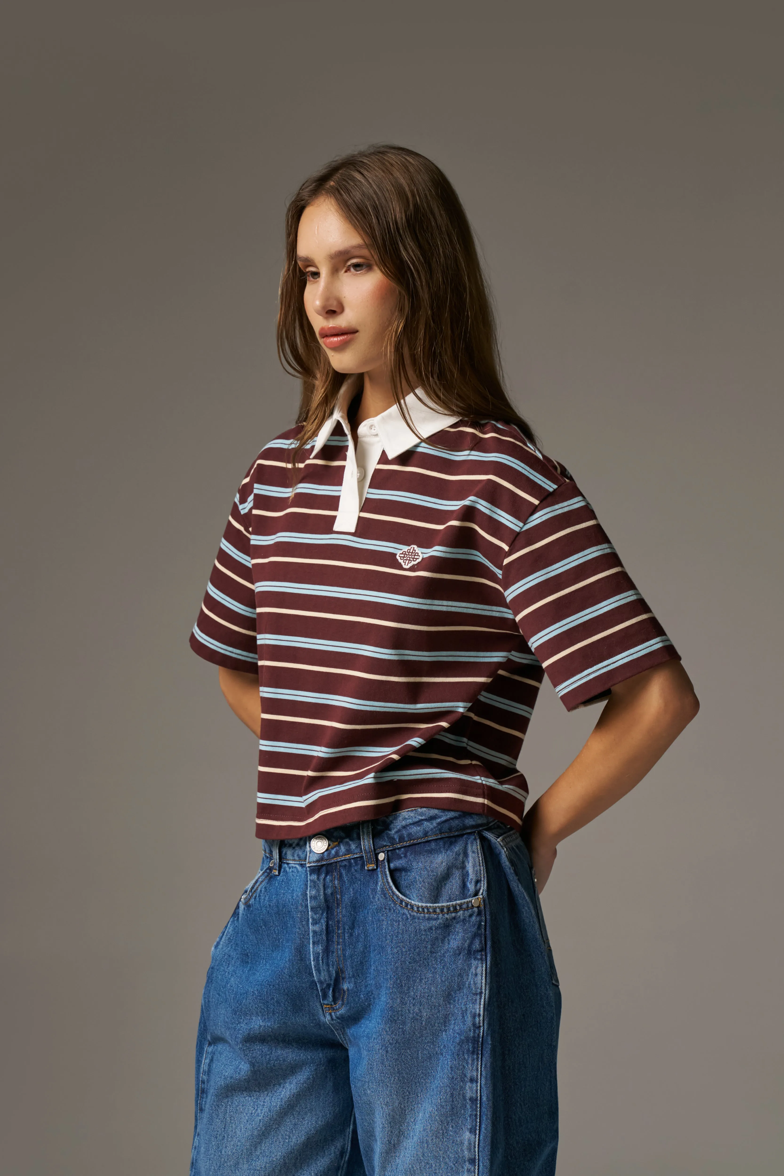 STRIPED POLO TEE - CHOCOLATE sold by The Couture Club product image thumbnail 4