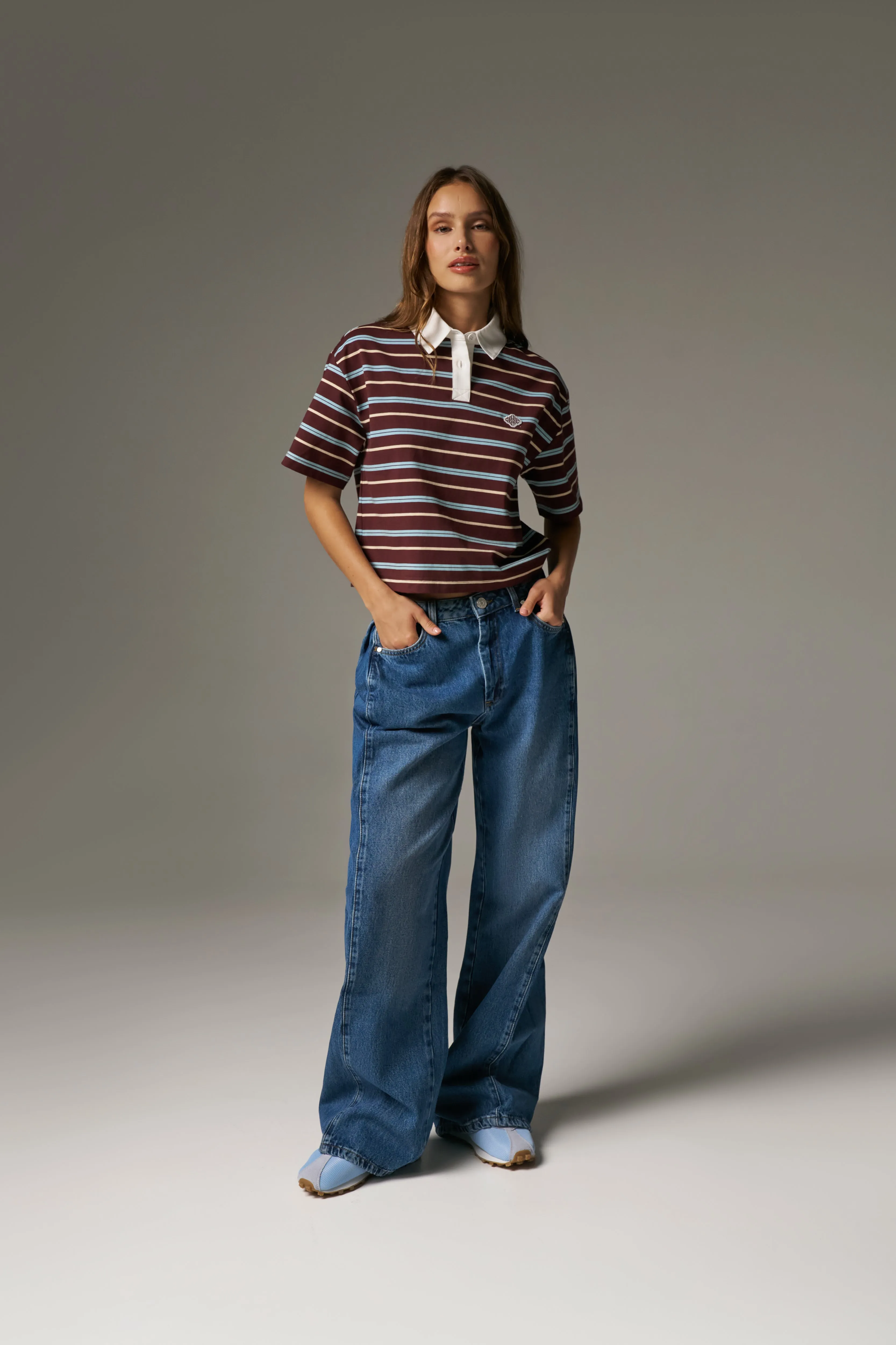 STRIPED POLO TEE - CHOCOLATE sold by The Couture Club product image thumbnail 3