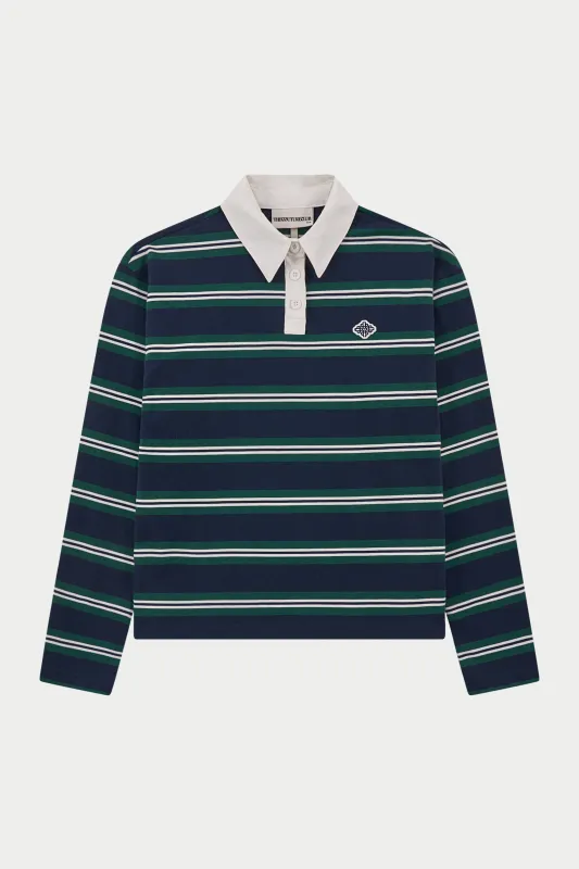 STRIPED LONG SLEEVE POLO TEE - NAVY sold by The Couture Club