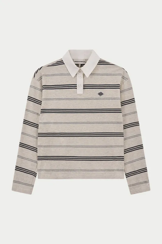 STRIPED LONG SLEEVE POLO TEE - GREY MARL sold by The Couture Club