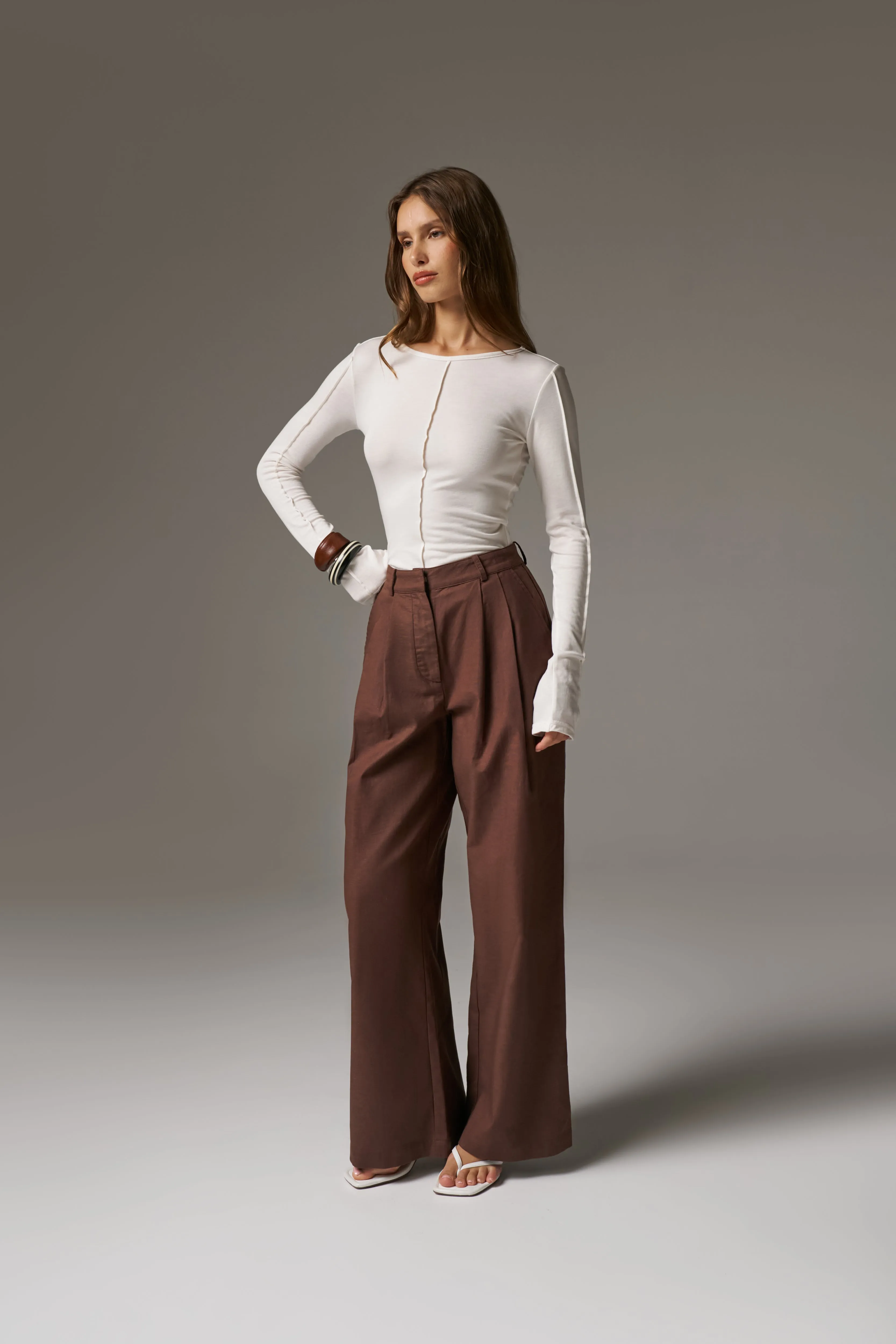 LONG SLEEVE SLUB TOP - WHITE sold by The Couture Club product image thumbnail 3