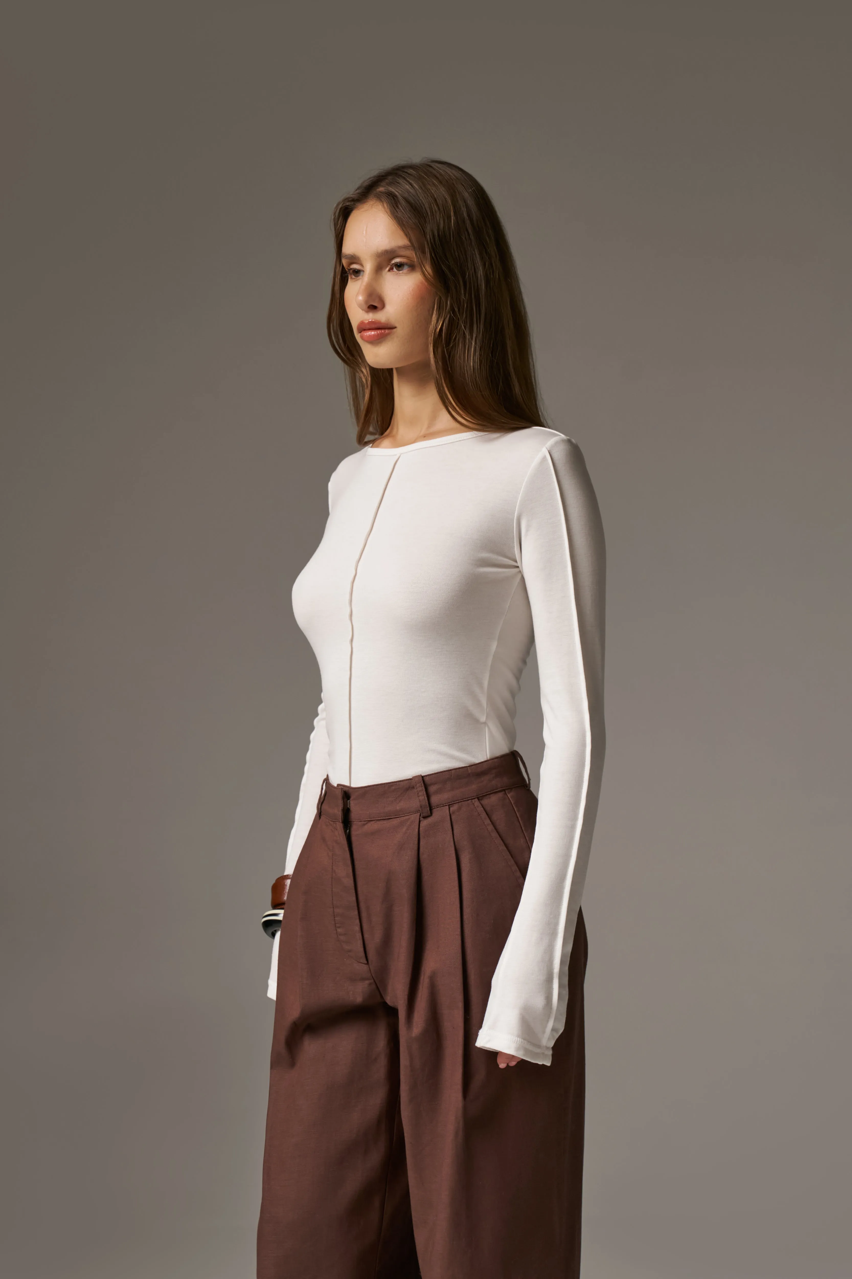 LONG SLEEVE SLUB TOP - WHITE sold by The Couture Club product image thumbnail 4