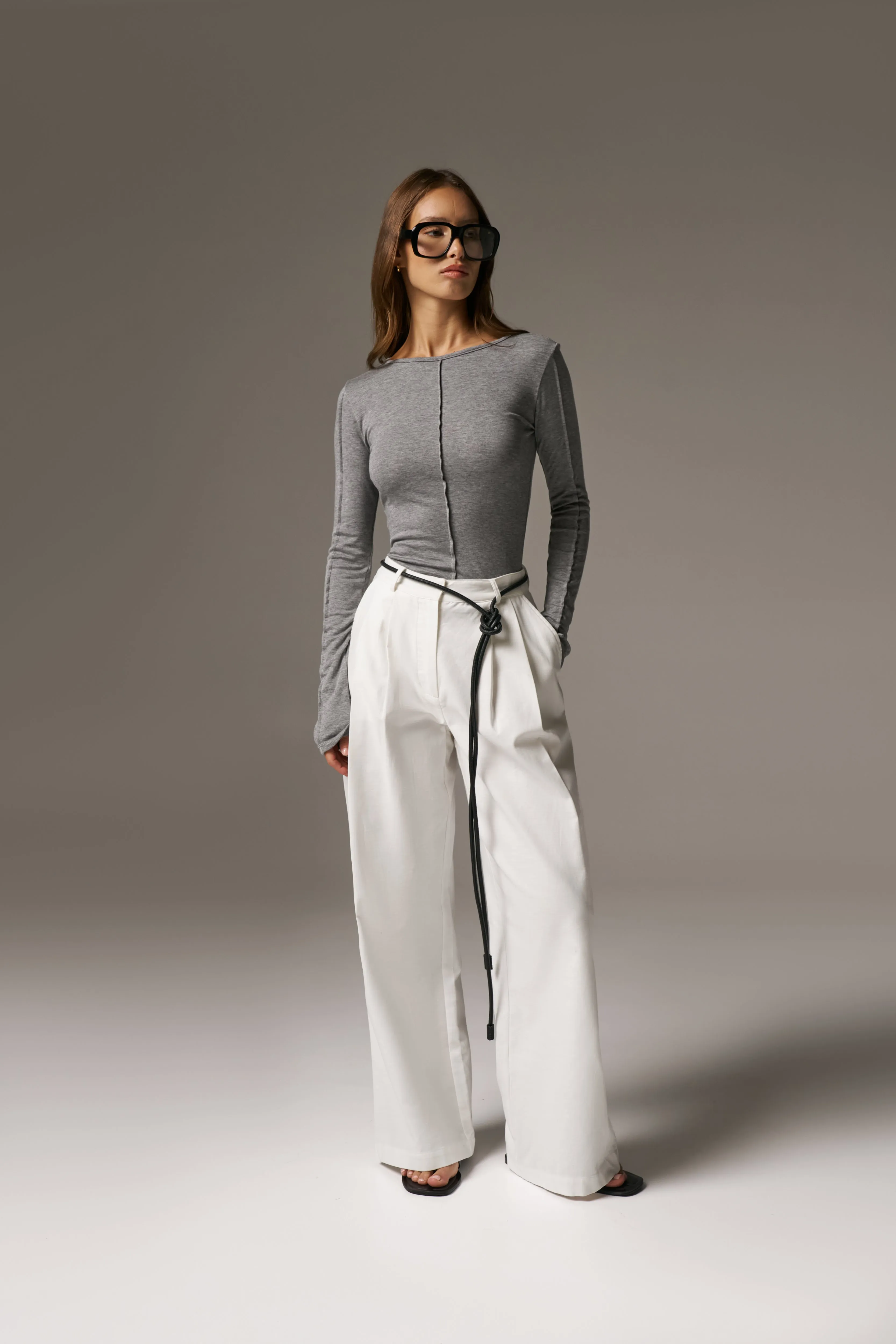LONG SLEEVE SLUB TOP - GREY sold by The Couture Club product image thumbnail 3