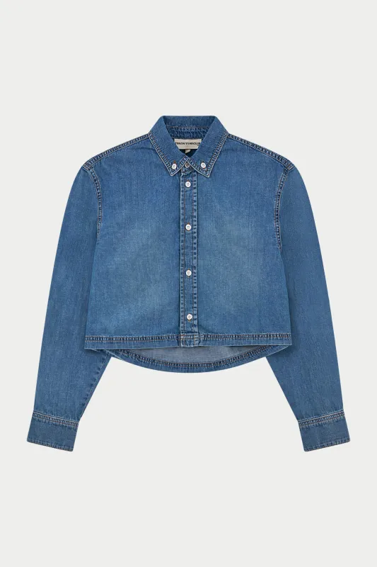 RELAXED LONG SLEEVE DENIM SHIRT - MID BLUE WASH sold by The Couture Club