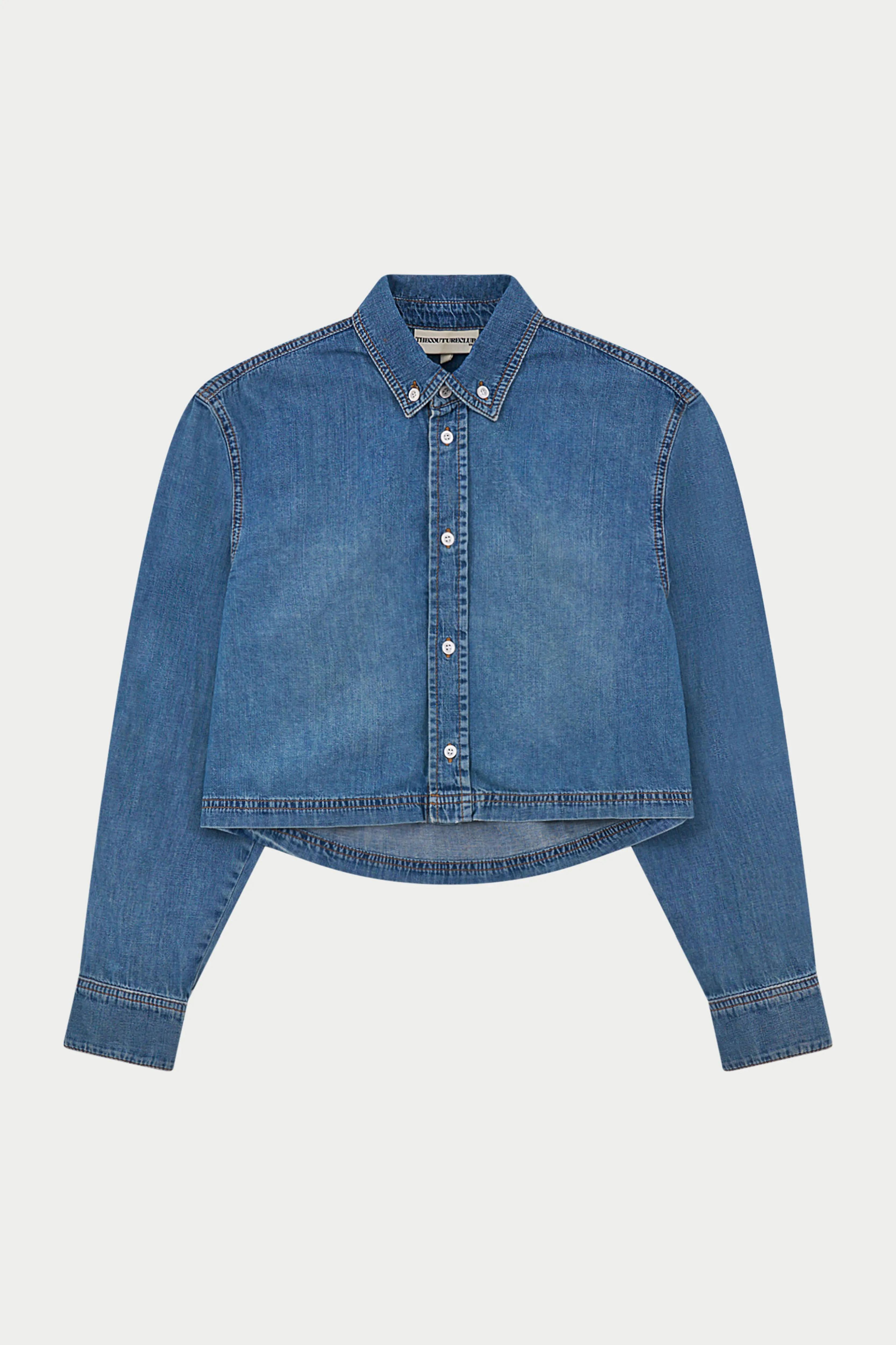 RELAXED LONG SLEEVE DENIM SHIRT - MID BLUE WASH sold by The Couture Club