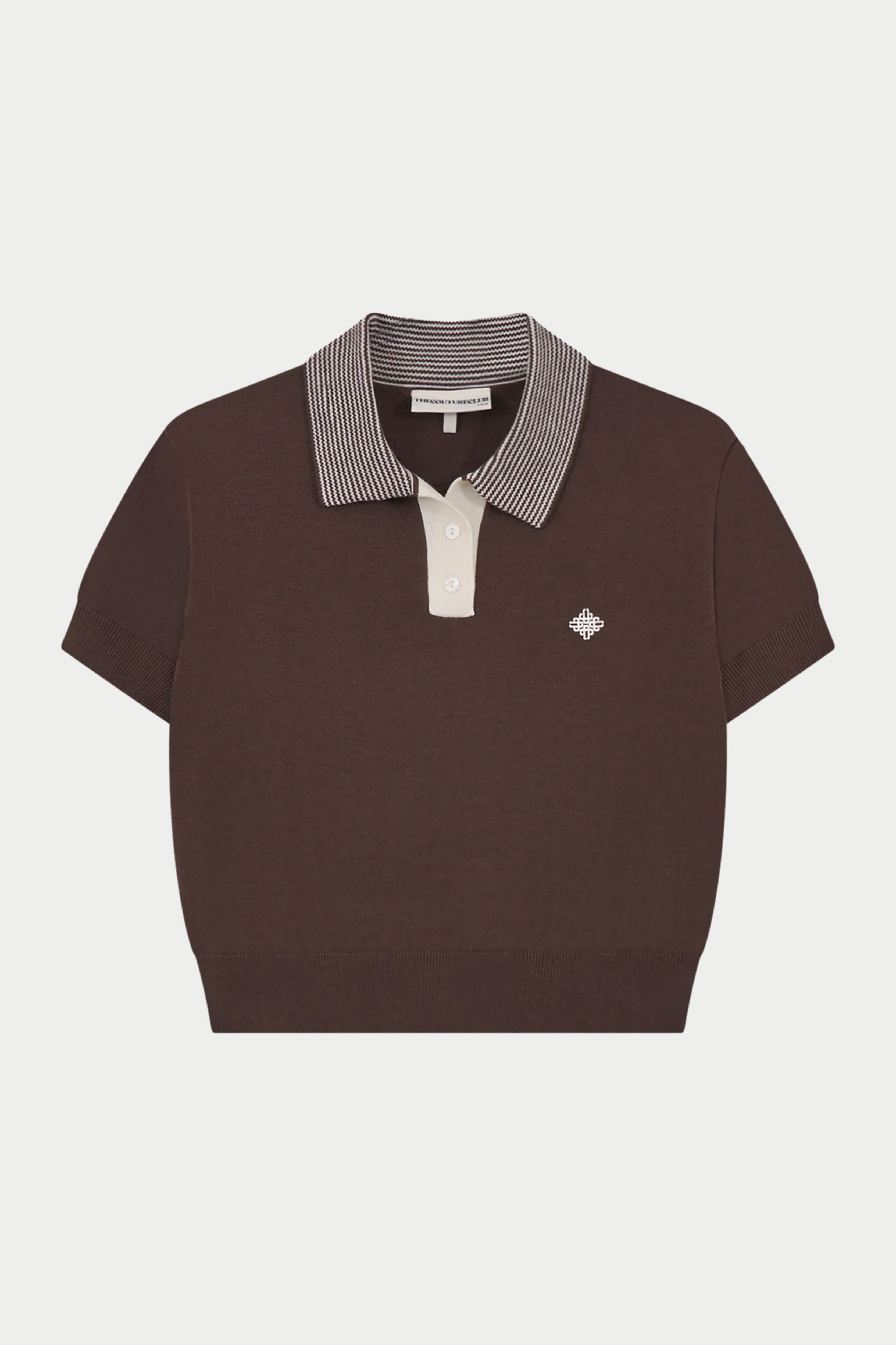 KNITTED COLLAR POLO TOP - BROWN sold by The Couture Club