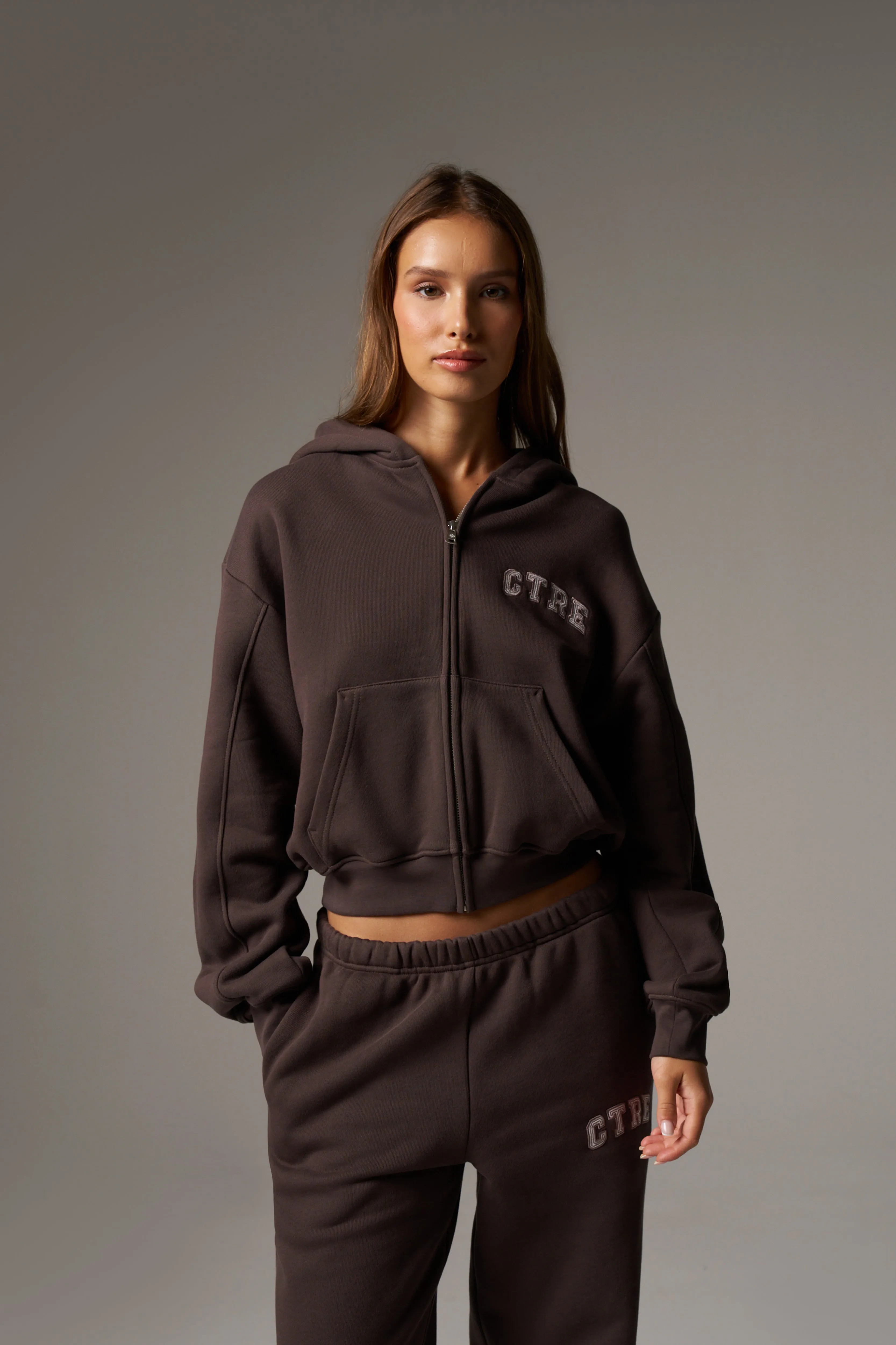 CTRE ZIP THROUGH RELAXED HOODIE - BROWN sold by The Couture Club product image thumbnail 2