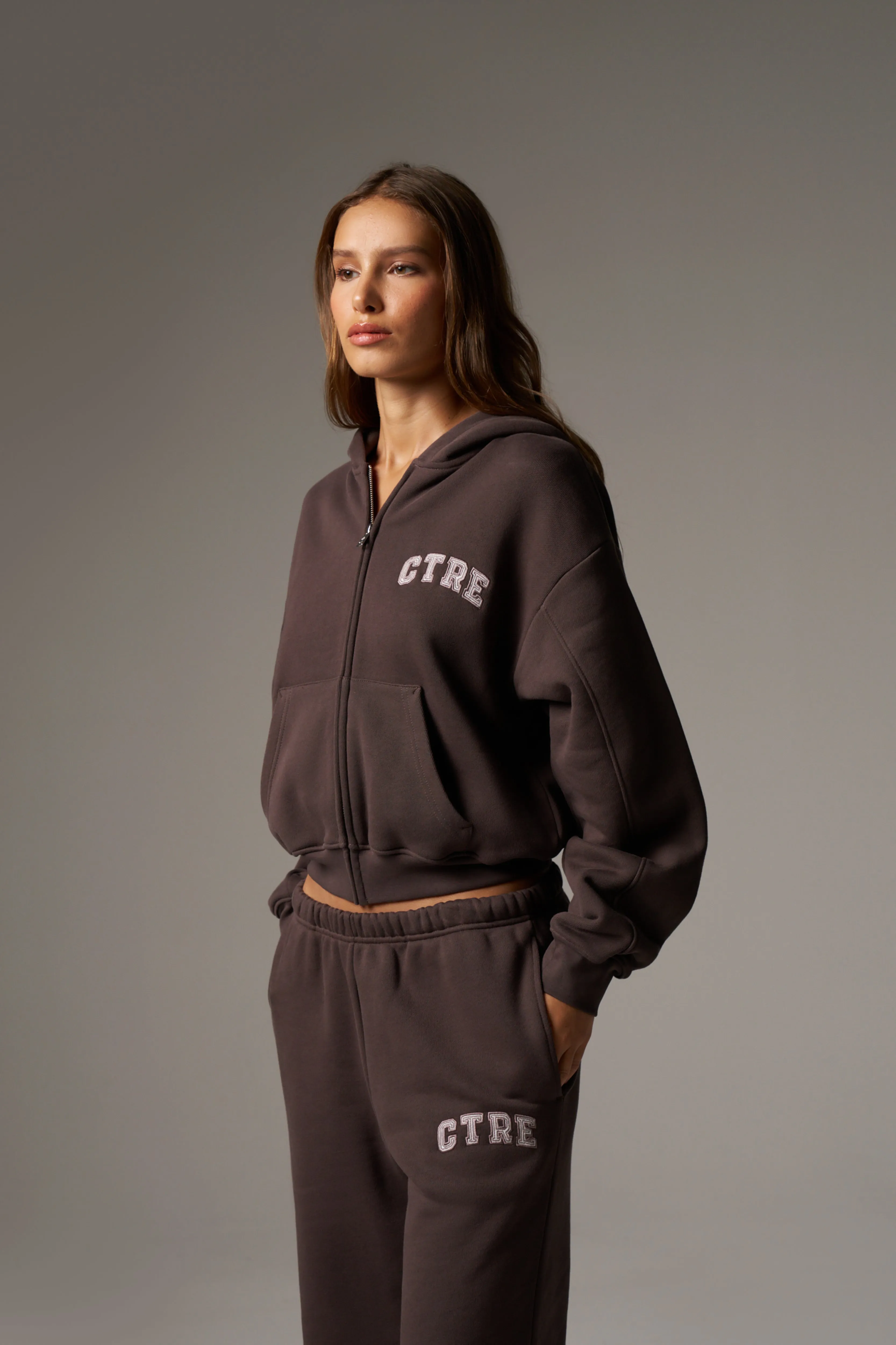 CTRE ZIP THROUGH RELAXED HOODIE - BROWN sold by The Couture Club product image thumbnail 5