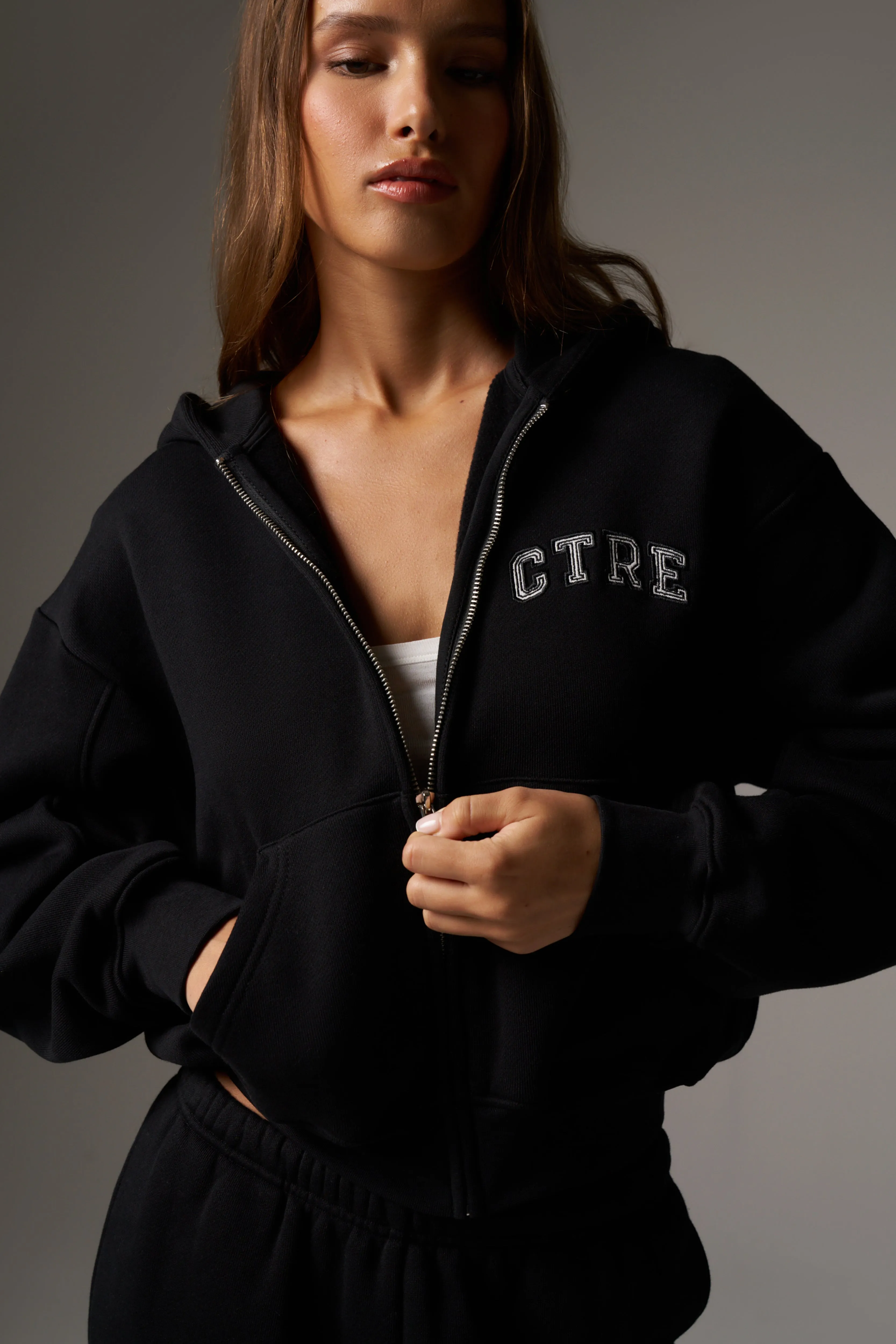 CTRE ZIP THROUGH RELAXED HOODIE - BLACK sold by The Couture Club product image thumbnail 5