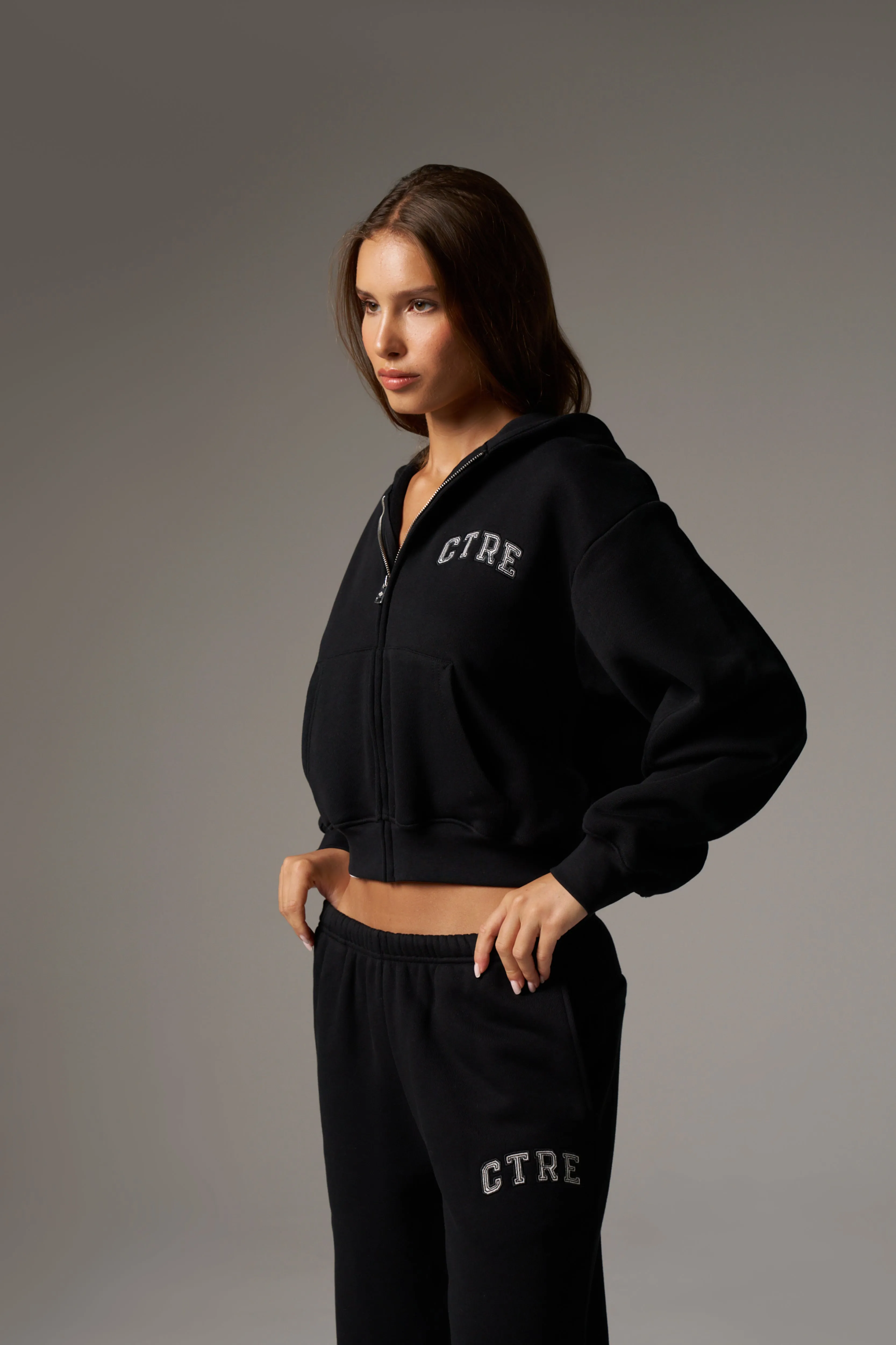 CTRE ZIP THROUGH RELAXED HOODIE - BLACK sold by The Couture Club product image thumbnail 2
