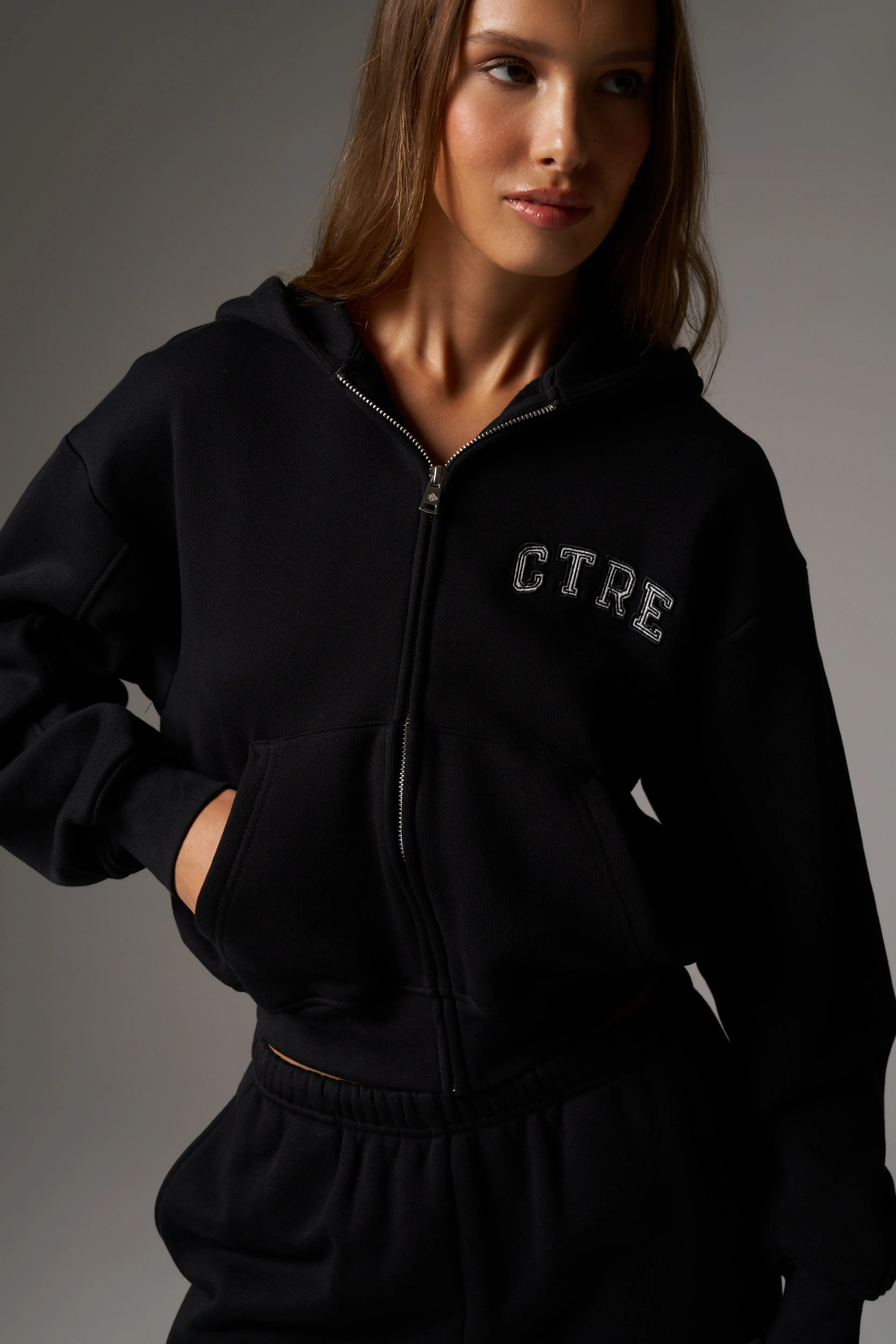 CTRE ZIP THROUGH RELAXED HOODIE - BLACK sold by The Couture Club product image thumbnail 4