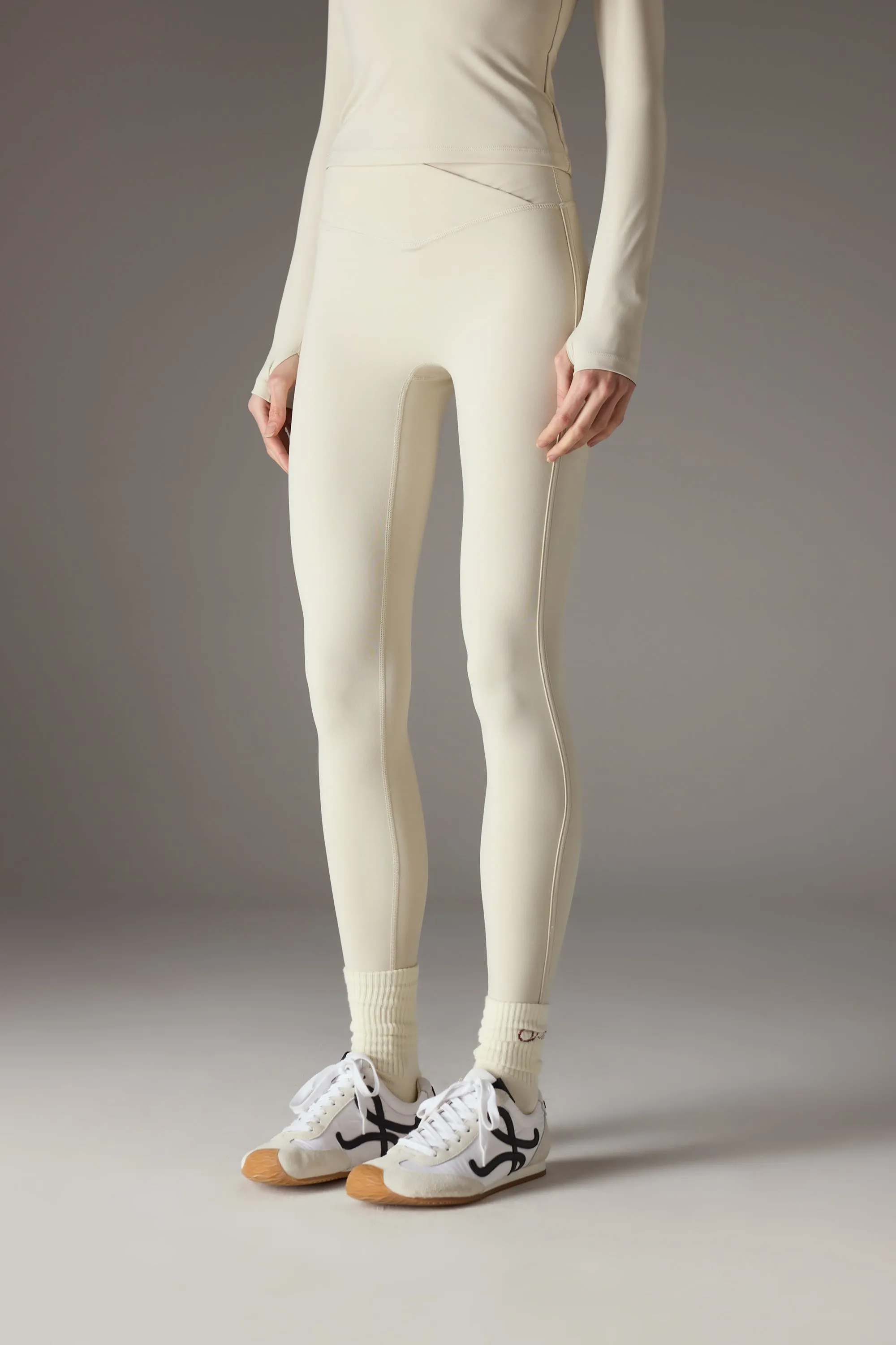 SCULPTING STRETCH CROSSOVER WAISTBAND LEGGINGS - BONE sold by The Couture Club product image thumbnail 2