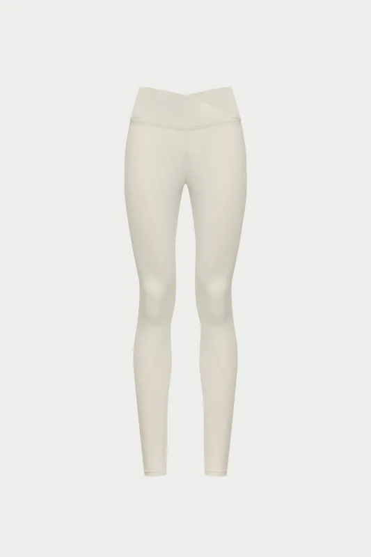 SCULPTING STRETCH CROSSOVER WAISTBAND LEGGINGS - BONE sold by The Couture Club