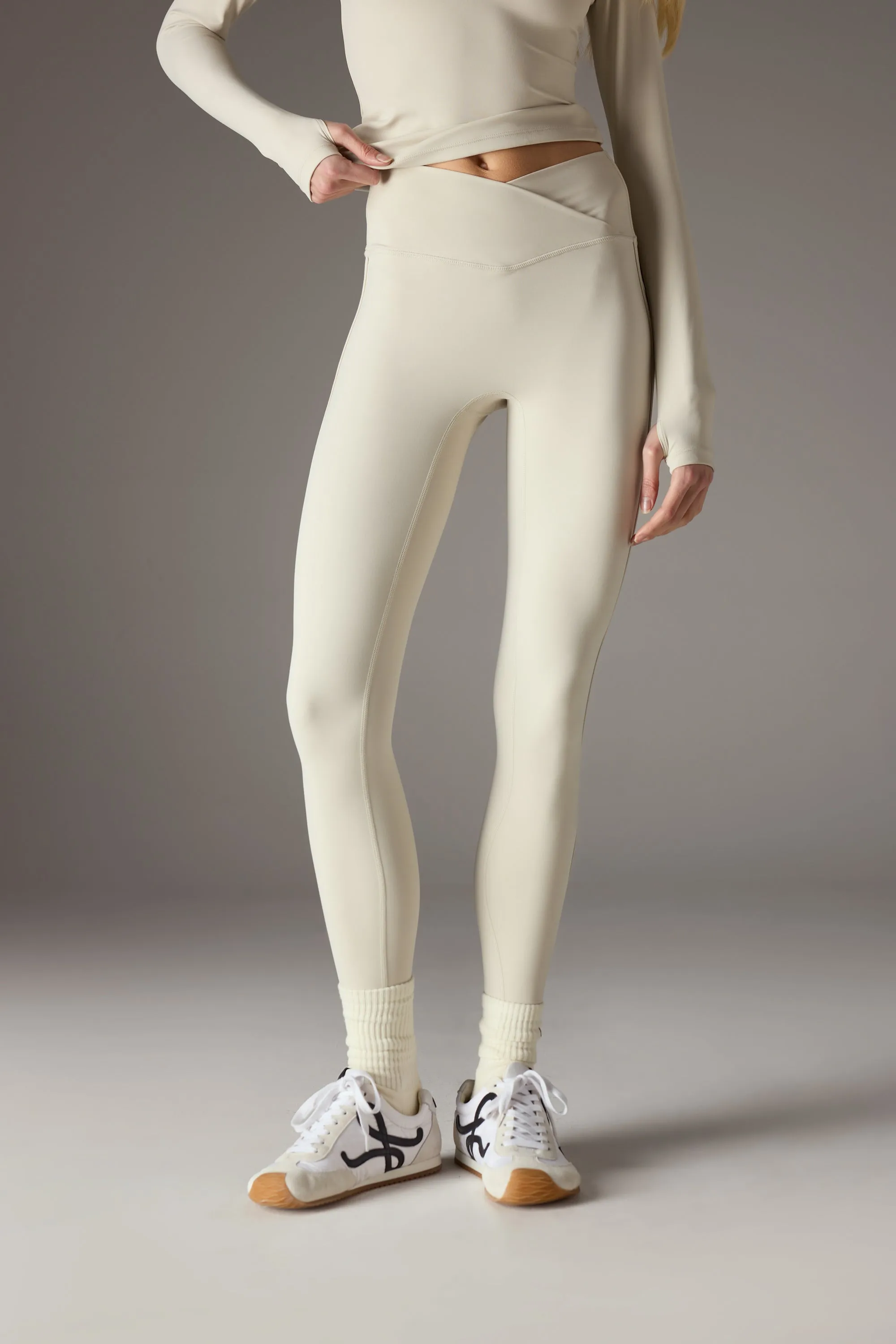 SCULPTING STRETCH CROSSOVER WAISTBAND LEGGINGS - BONE sold by The Couture Club product image thumbnail 4