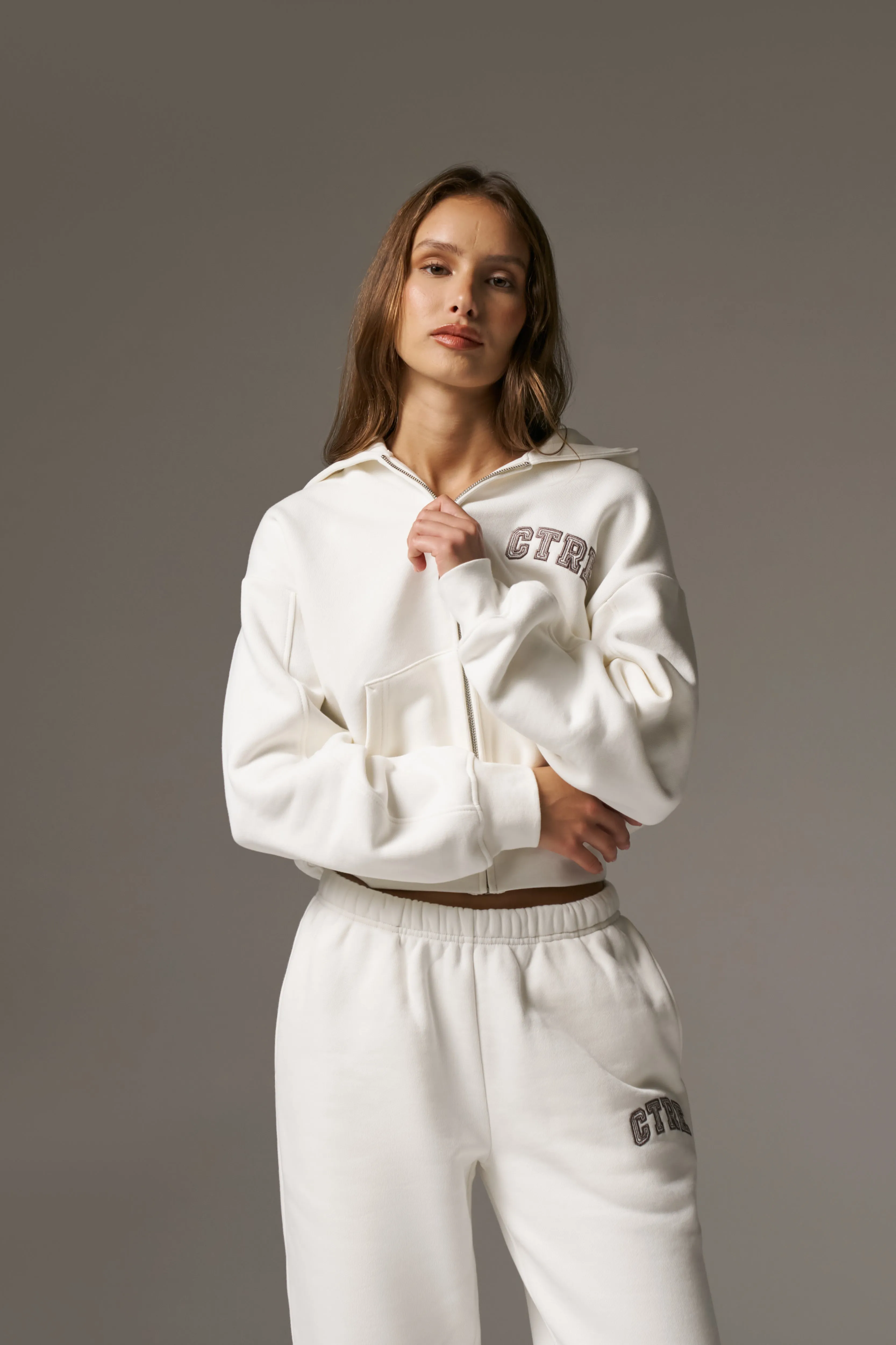 CTRE ZIP THROUGH RELAXED HOODIE - OFF WHITE sold by The Couture Club product image thumbnail 2