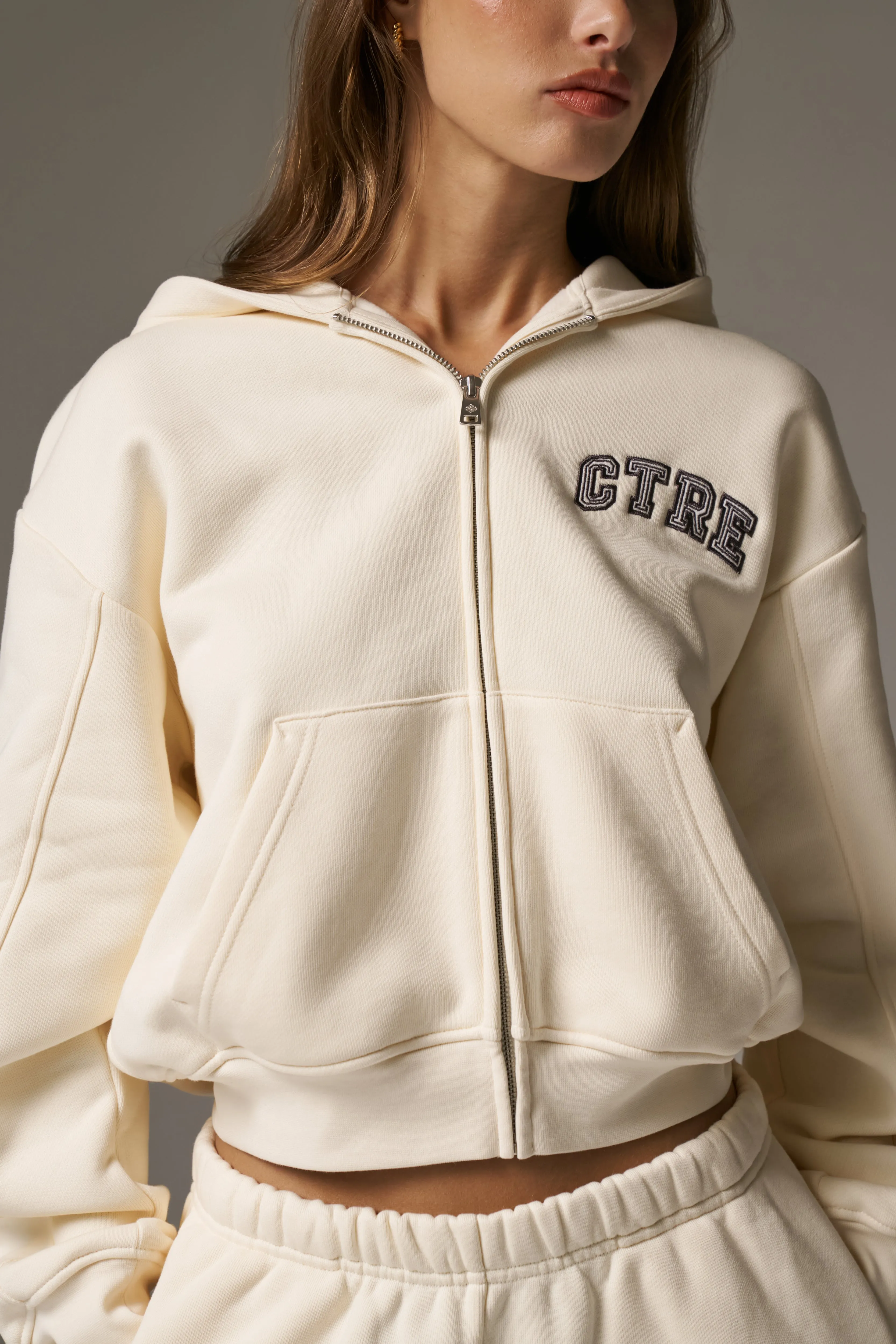CTRE ZIP THROUGH RELAXED HOODIE - BUTTERMILK sold by The Couture Club product image thumbnail 5