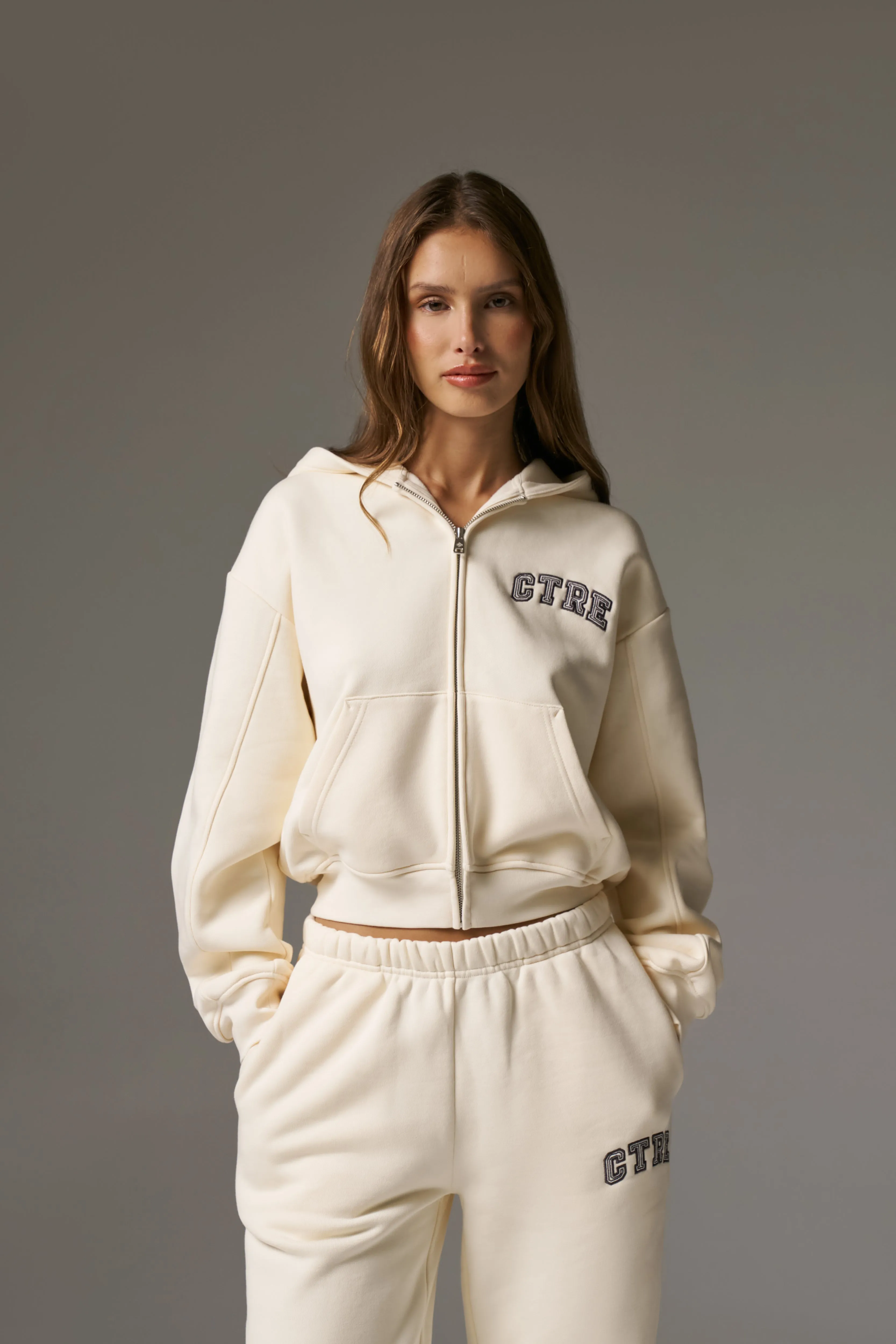 CTRE ZIP THROUGH RELAXED HOODIE - BUTTERMILK sold by The Couture Club product image thumbnail 2