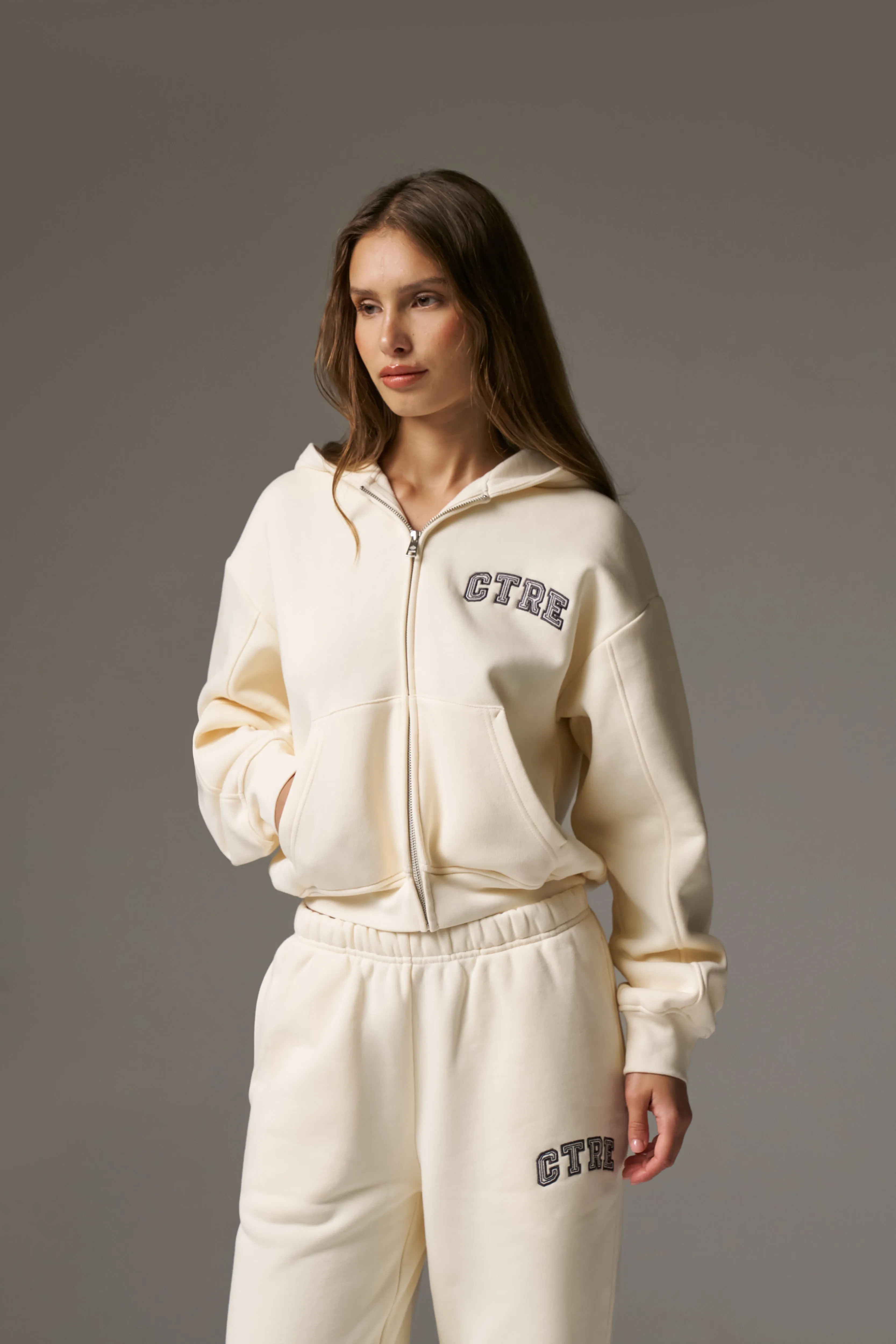 CTRE ZIP THROUGH RELAXED HOODIE - BUTTERMILK sold by The Couture Club product image thumbnail 4