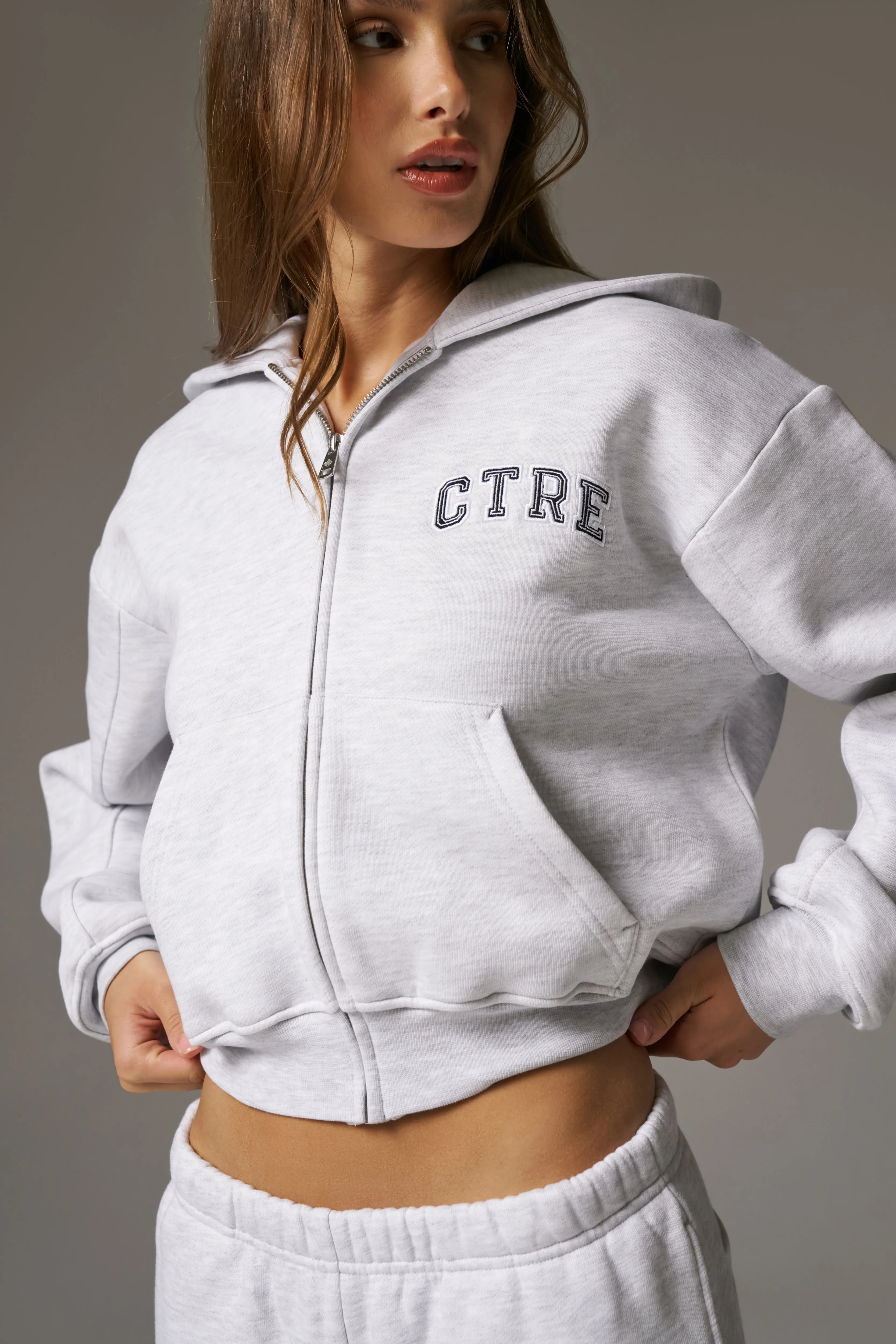 CTRE ZIP THROUGH RELAXED HOODIE - GREY MARL sold by The Couture Club product image thumbnail 5