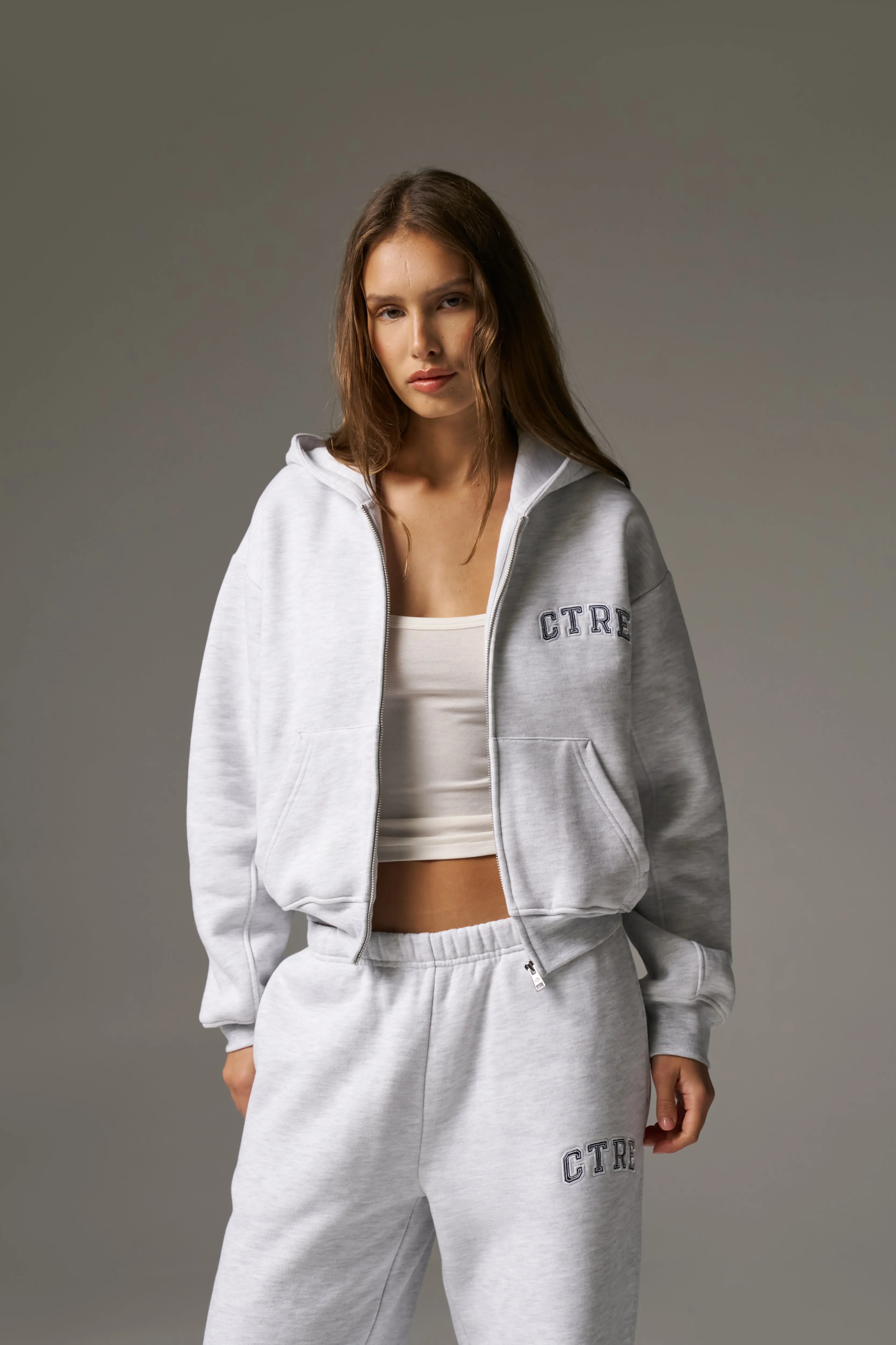 CTRE ZIP THROUGH RELAXED HOODIE - GREY MARL sold by The Couture Club product image thumbnail 4