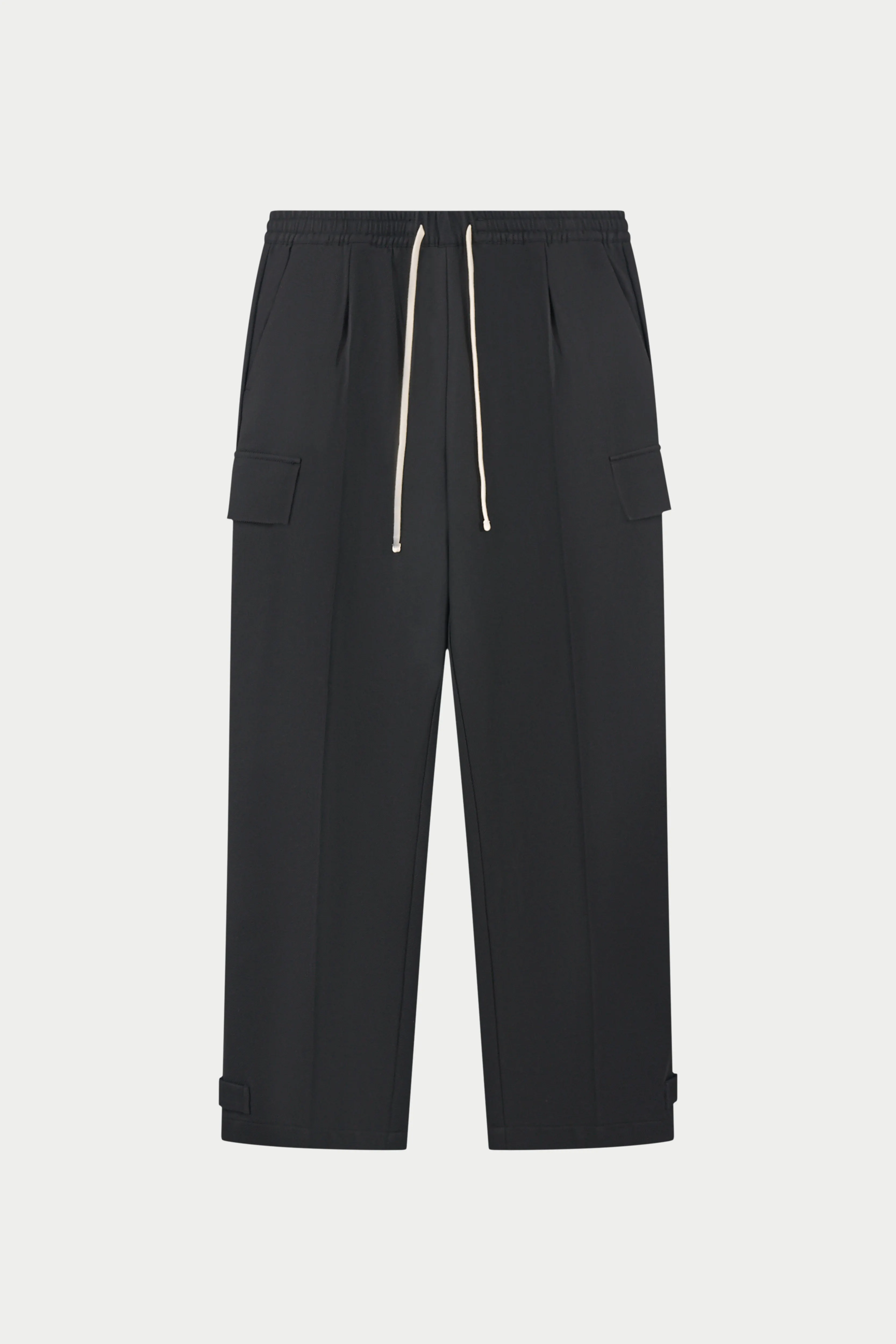 PLEATED WIDE LEG WOOL BLEND TROUSERS - BLACK sold by The Couture Club