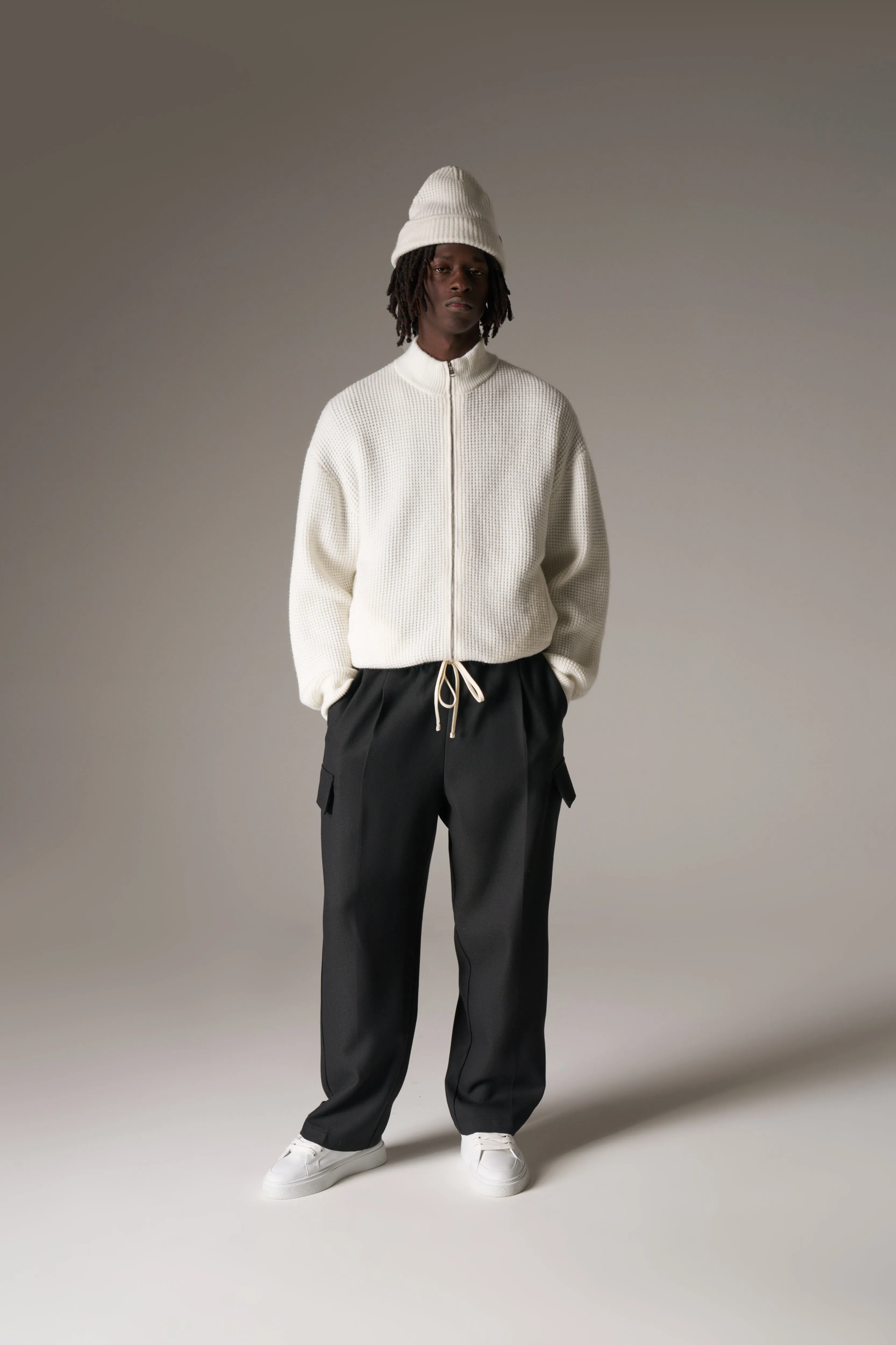 PLEATED WIDE LEG WOOL BLEND TROUSERS - BLACK sold by The Couture Club product image thumbnail 3