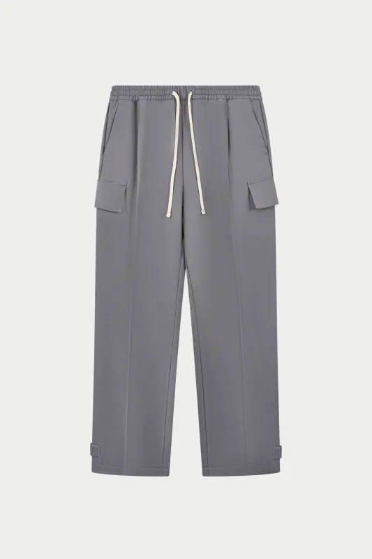 PLEATED WIDE LEG WOOL BLEND TROUSERS - GREY sold by The Couture Club