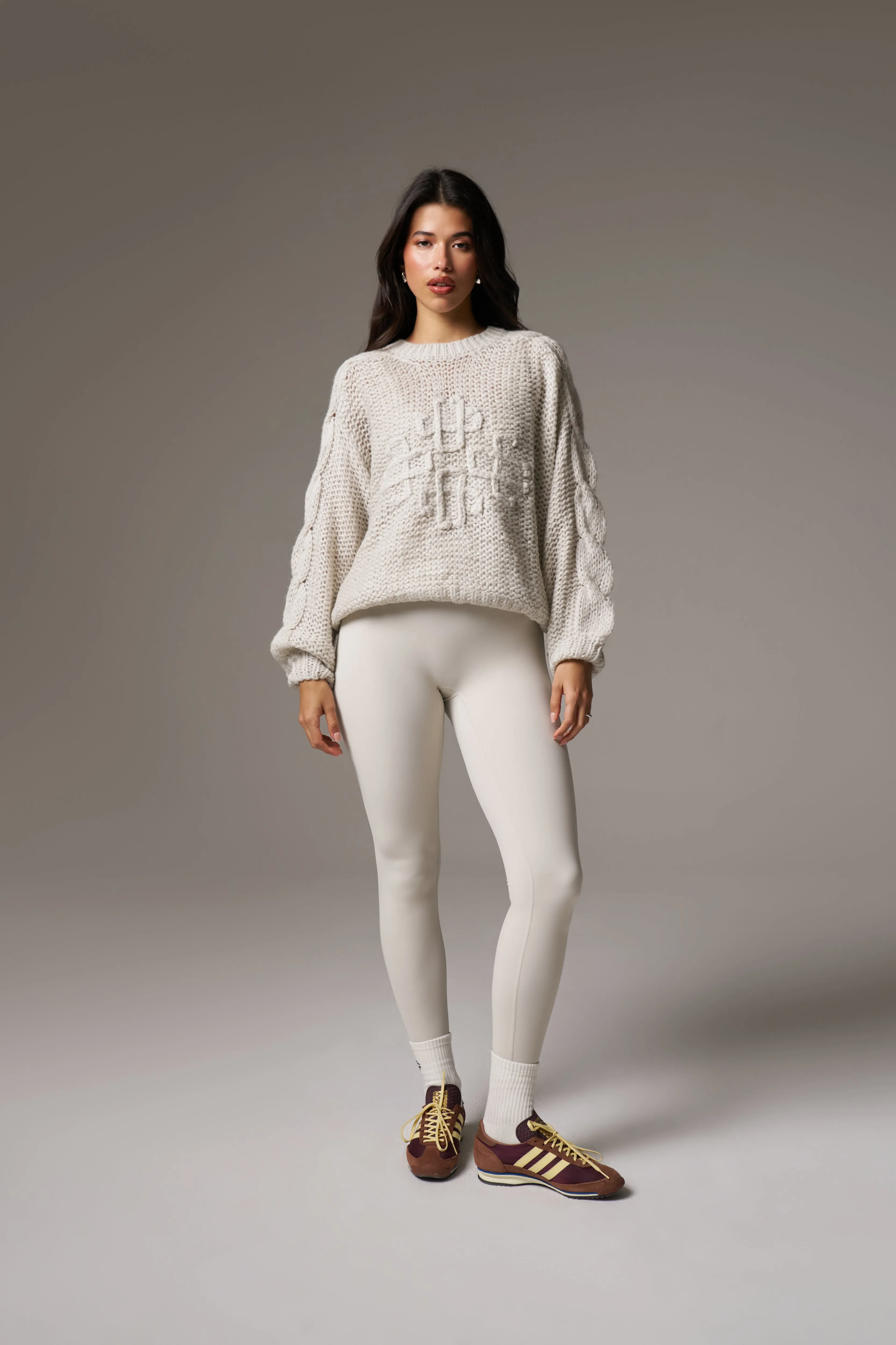 SCULPTING STRETCH EMBLEM LEGGINGS - BONE sold by The Couture Club product image thumbnail 3