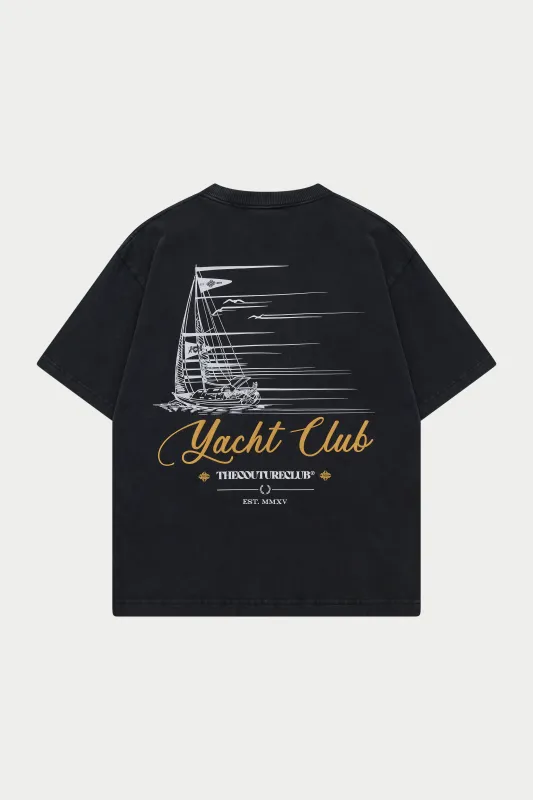 YACHT CLUB GRAPHIC T-SHIRT - WASHED BLACK sold by The Couture Club