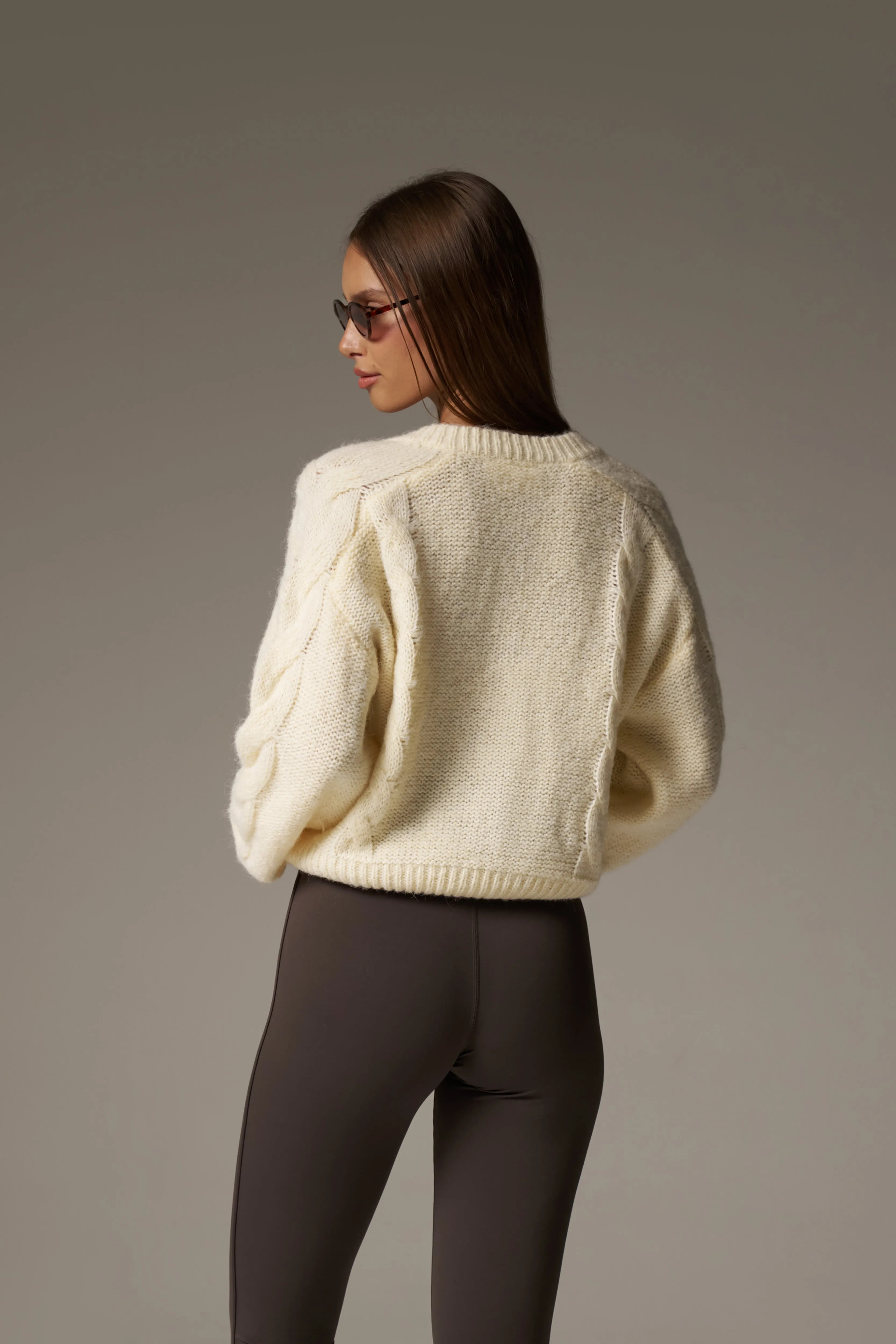 EMBLEM KNITTED V NECK JUMPER - BUTTERMILK sold by The Couture Club product image thumbnail 5