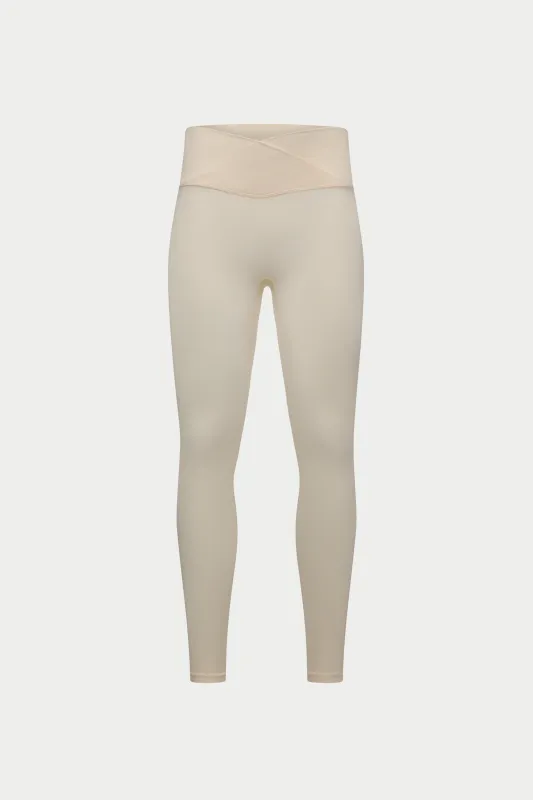 SCULPTING STRETCH CROSSOVER WAISTBAND LEGGINGS - BUTTERMILK made by The Couture Club