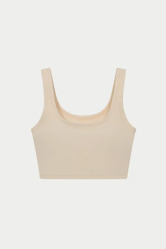 SCULPTING STRETCH EMBLEM SPORTS BRA - BUTTERMILK sold by The Couture Club
