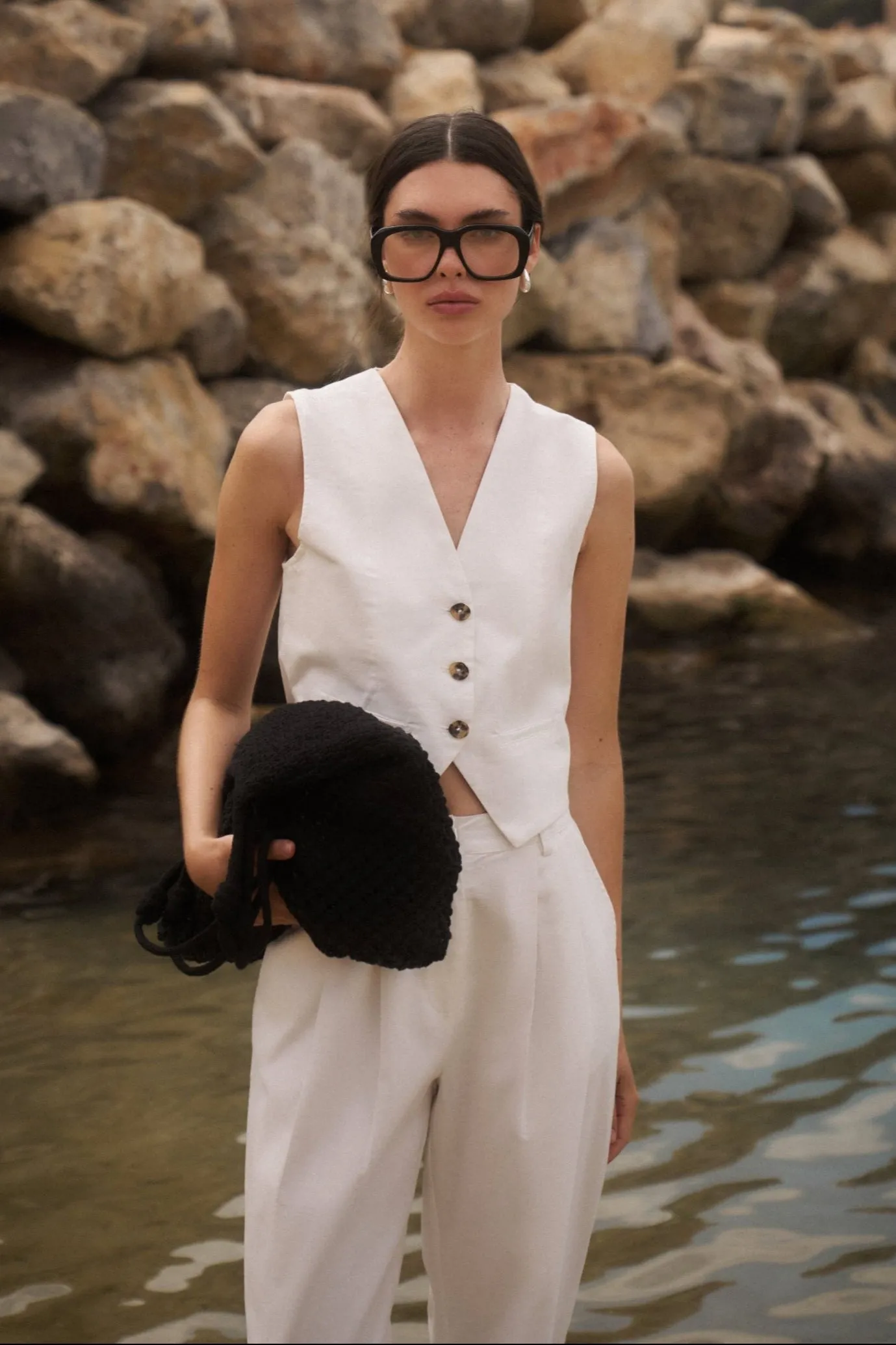 LINEN BLEND WAISTCOAT - WHITE sold by The Couture Club product image thumbnail 2