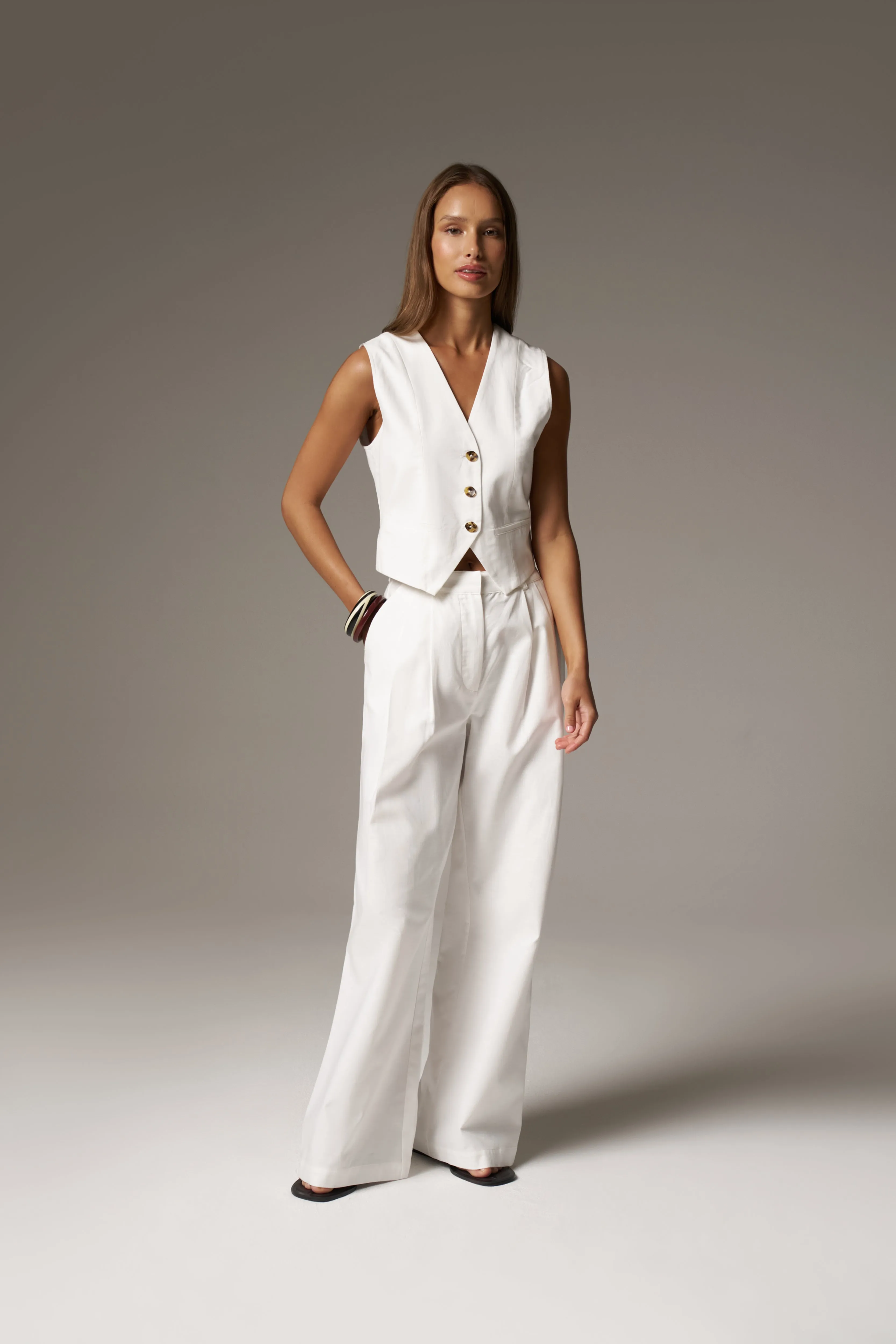 LINEN BLEND WAISTCOAT - WHITE sold by The Couture Club product image thumbnail 5