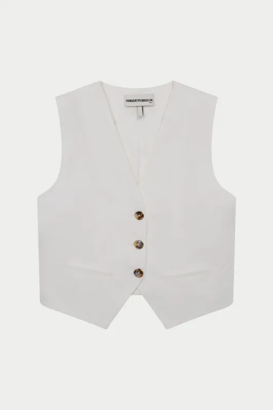 LINEN BLEND WAISTCOAT - WHITE sold by The Couture Club